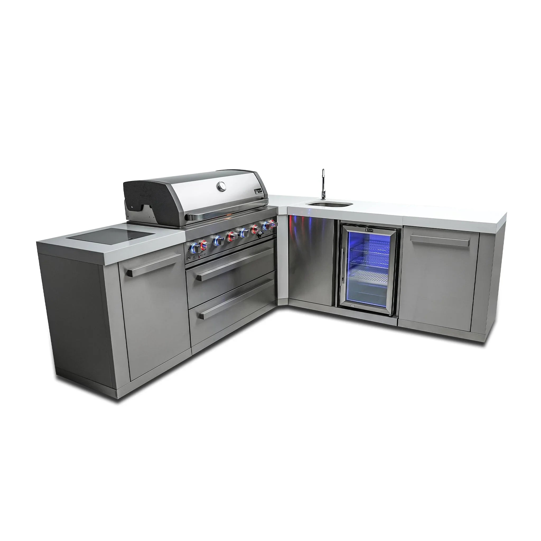 805 Original Stainless Steel 6-Burner Outdoor Kitchen Island with 90 Degree Corner and Beverage Center