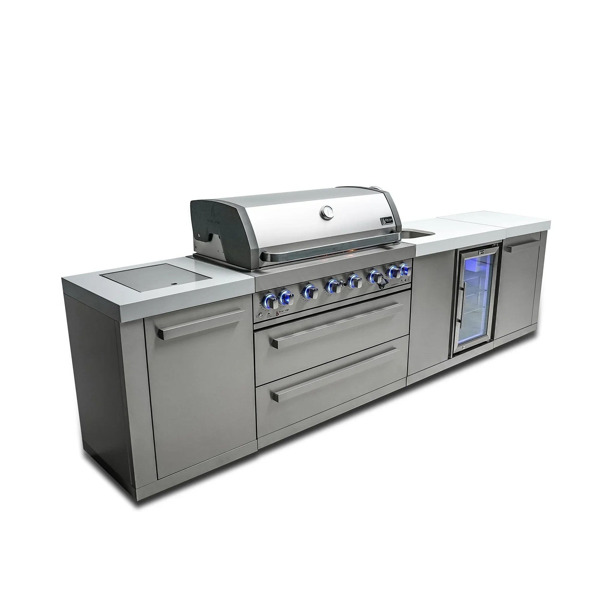 805 Original 11 ft. Stainless Steel 6-Burner Outdoor Kitchen Island with Beverage Center