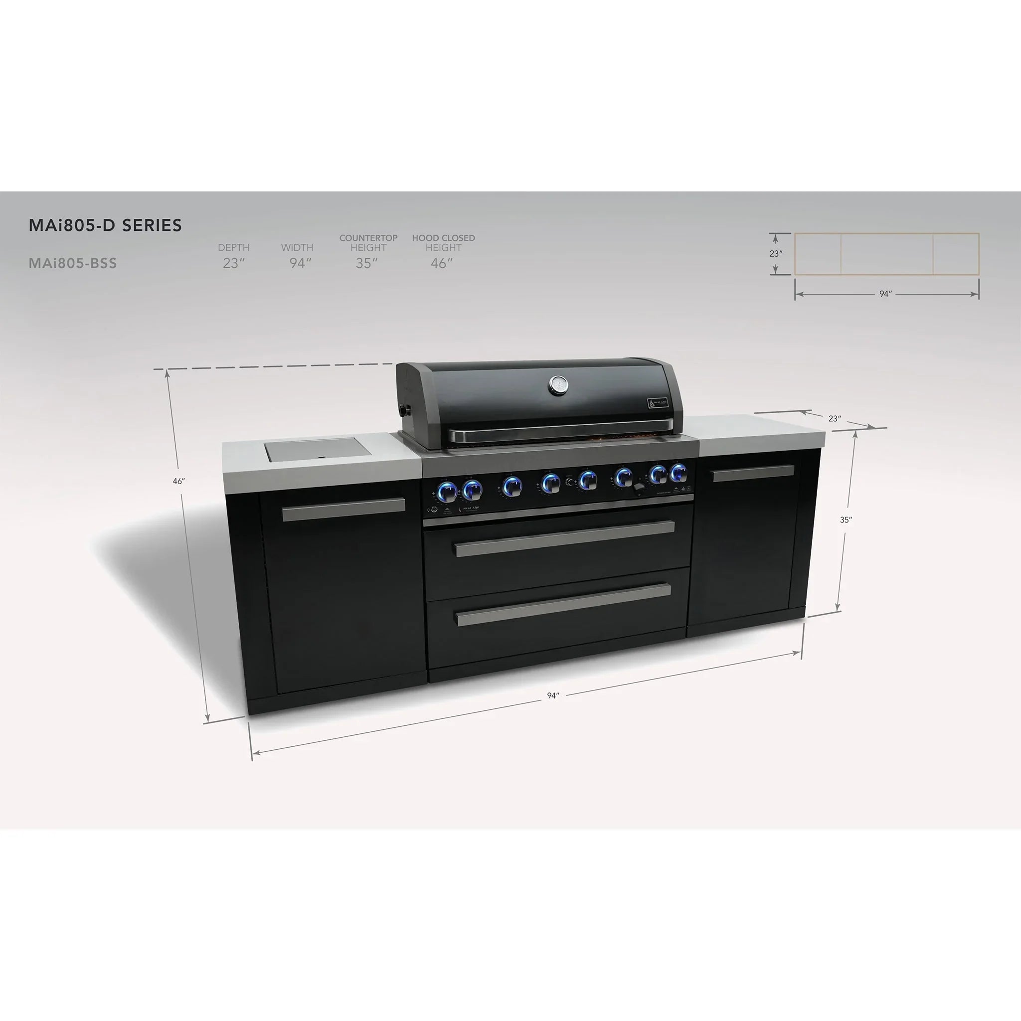 805 8 ft. Black Stainless Steel 6-Burner Outdoor Kitchen Island
