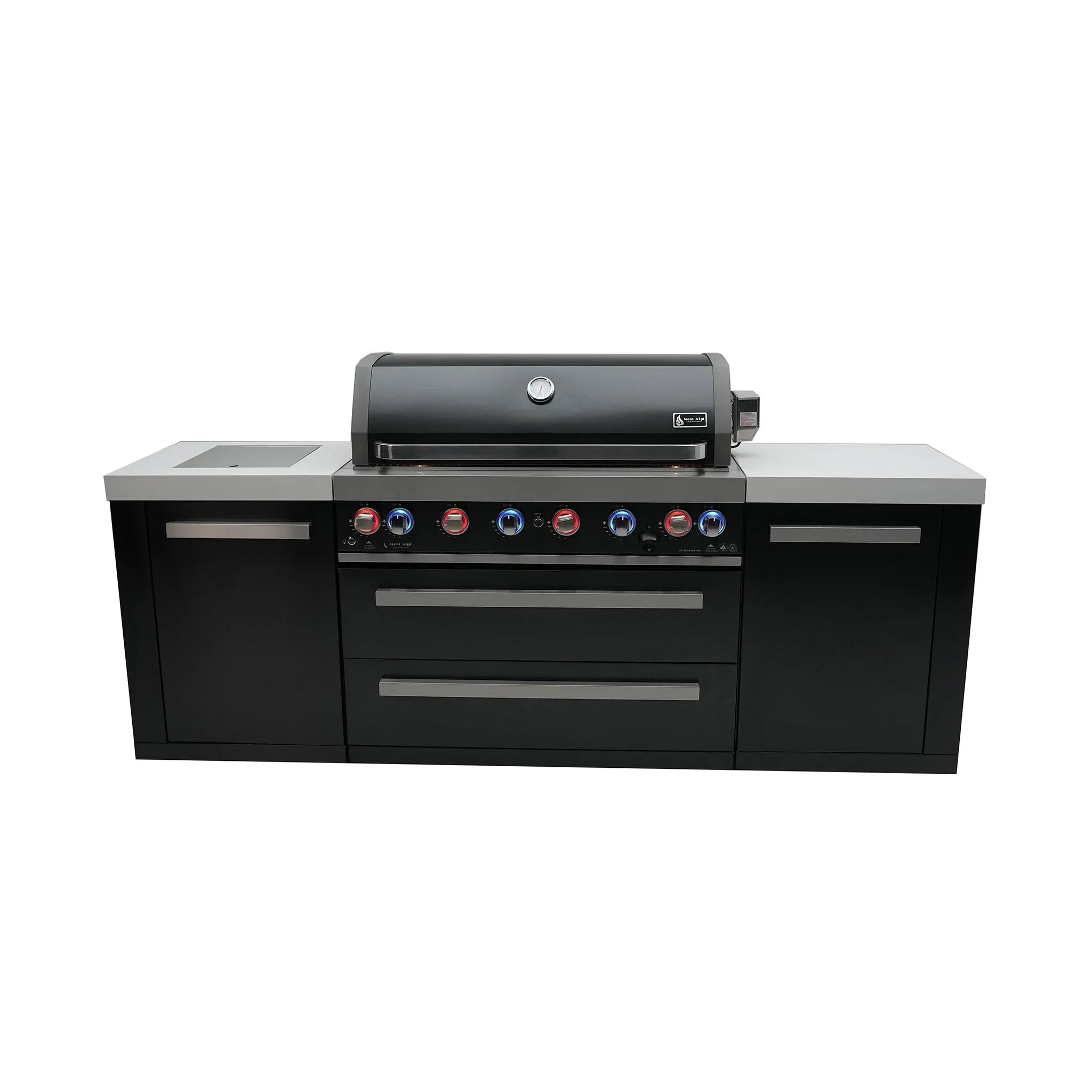 805 8 ft. Black Stainless Steel 6-Burner Outdoor Kitchen Island