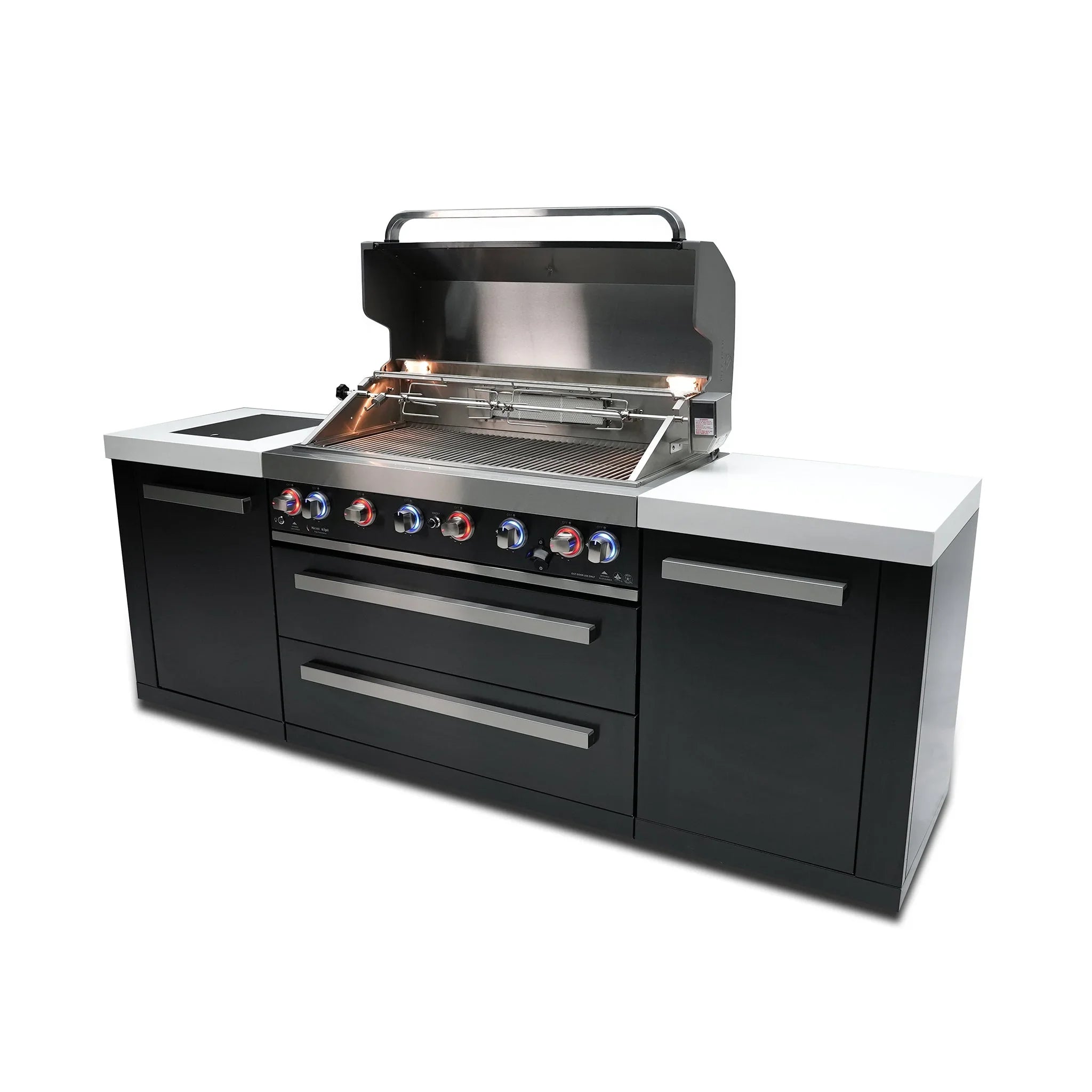 805 8 ft. Black Stainless Steel 6-Burner Outdoor Kitchen Island