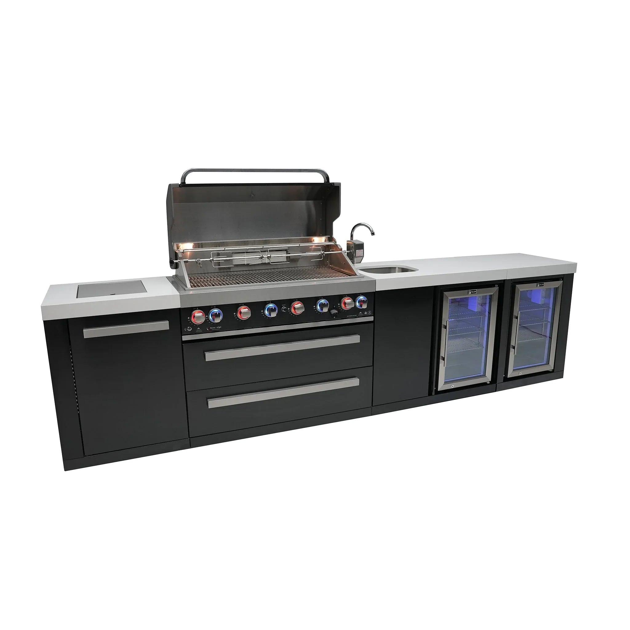 805 11 ft. Black Stainless Steel 6-Burner Outdoor Kitchen Island with Beverage Center