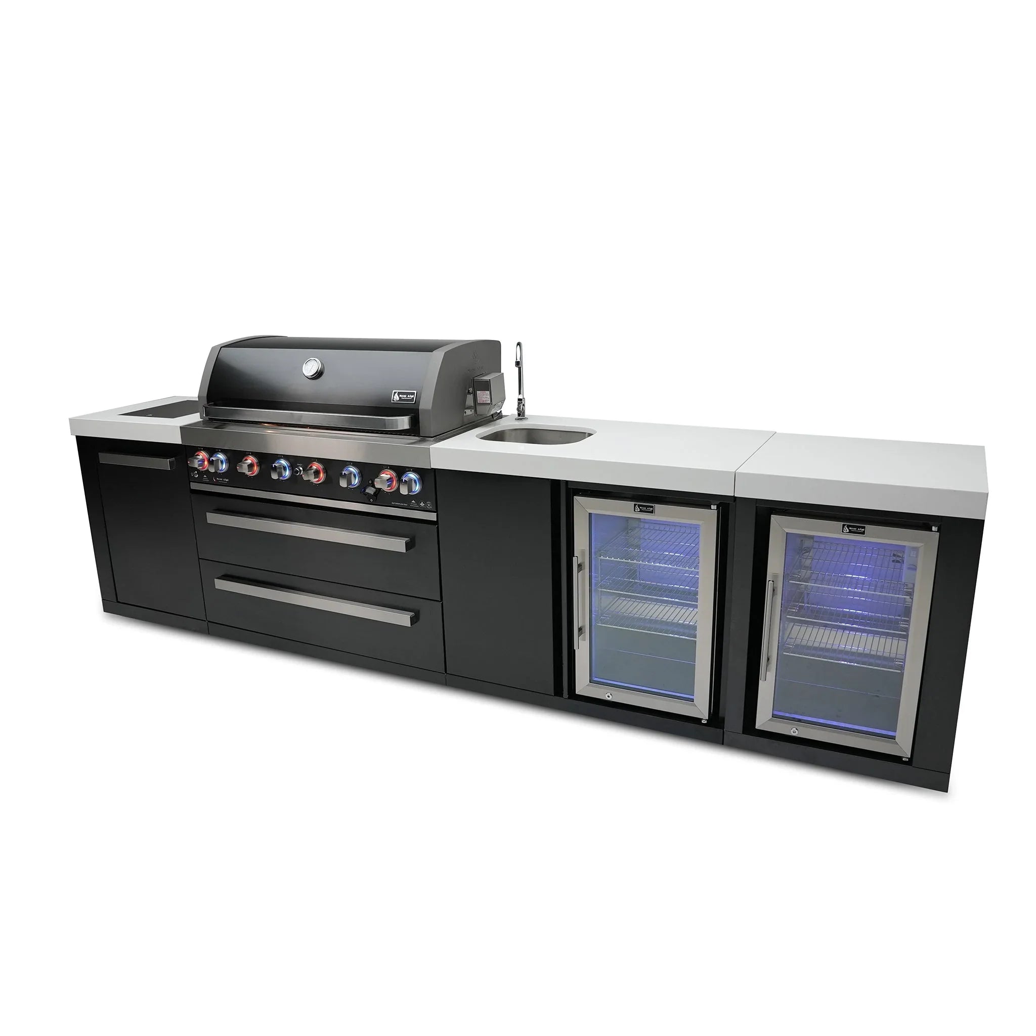 805 11 ft. Black Stainless Steel 6-Burner Outdoor Kitchen Island with Beverage Center