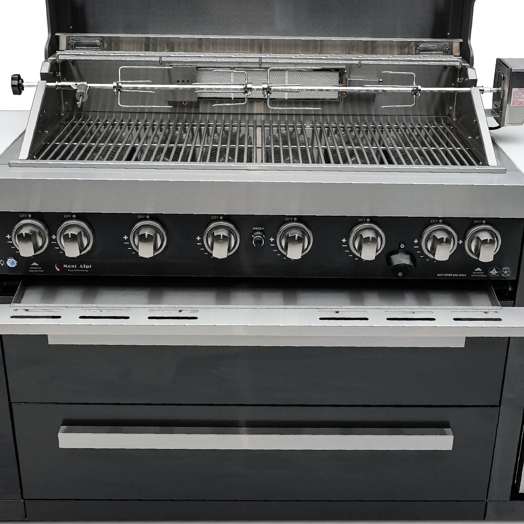 805 8 ft. Black Stainless Steel 6-Burner Outdoor Kitchen Island with Fridge Cabinet