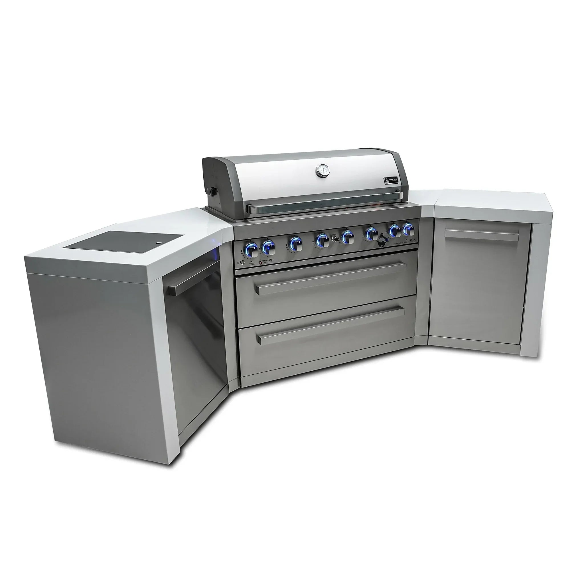 805 Deluxe Stainless Steel 6-Burner Outdoor Kitchen Island with 45-Degree Corners