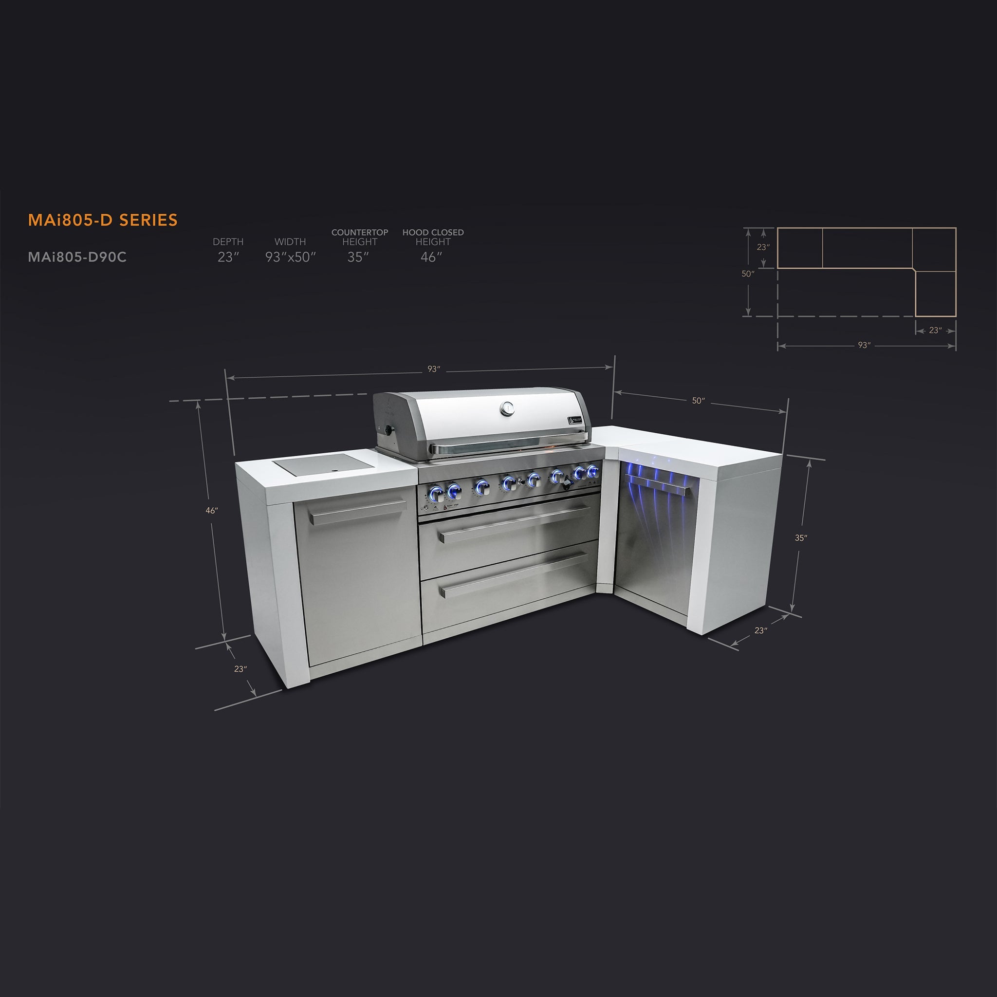805 Deluxe Stainless Steel 6-Burner Outdoor Kitchen Island with 90-Degree Corner