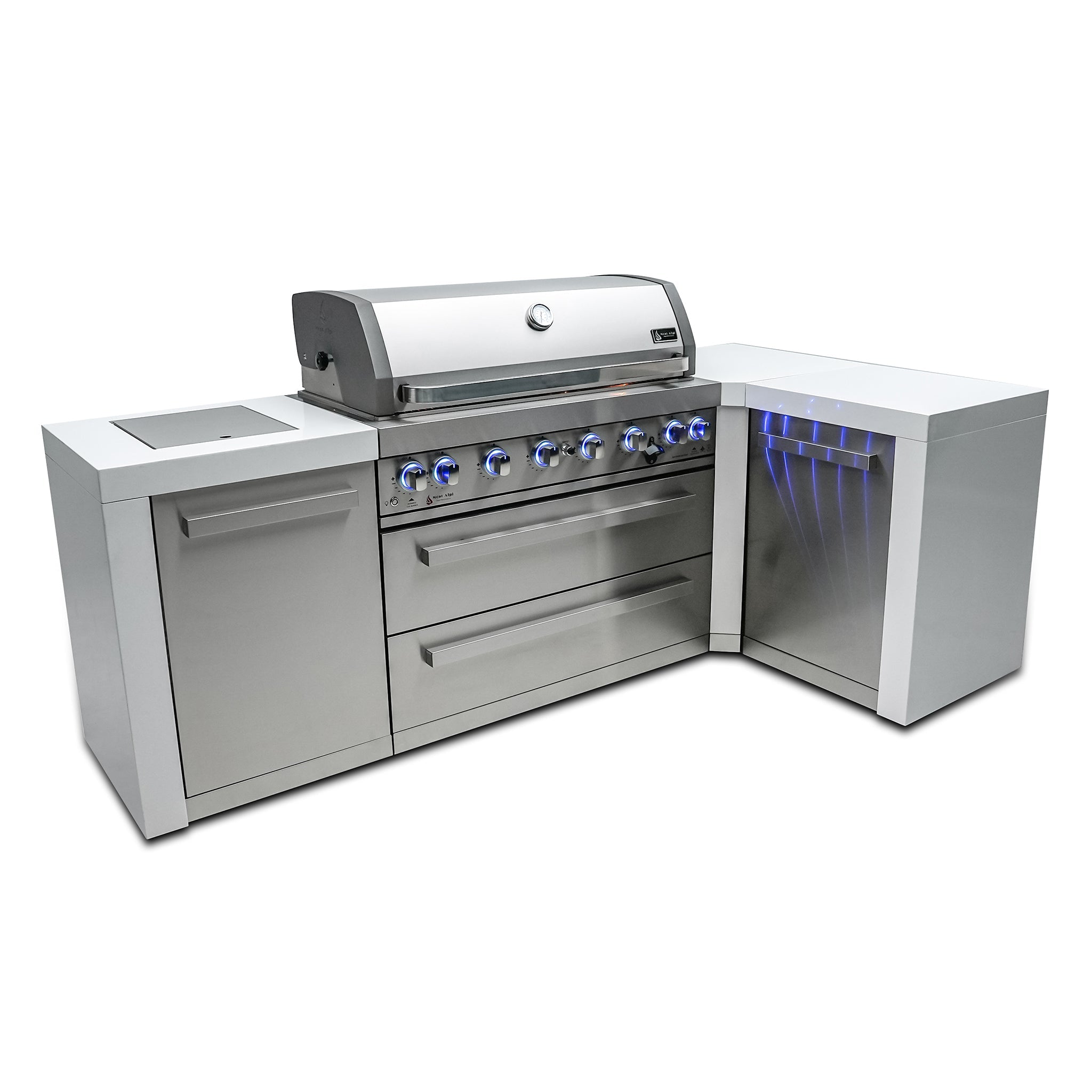 805 Deluxe Stainless Steel 6-Burner Outdoor Kitchen Island with 90-Degree Corner