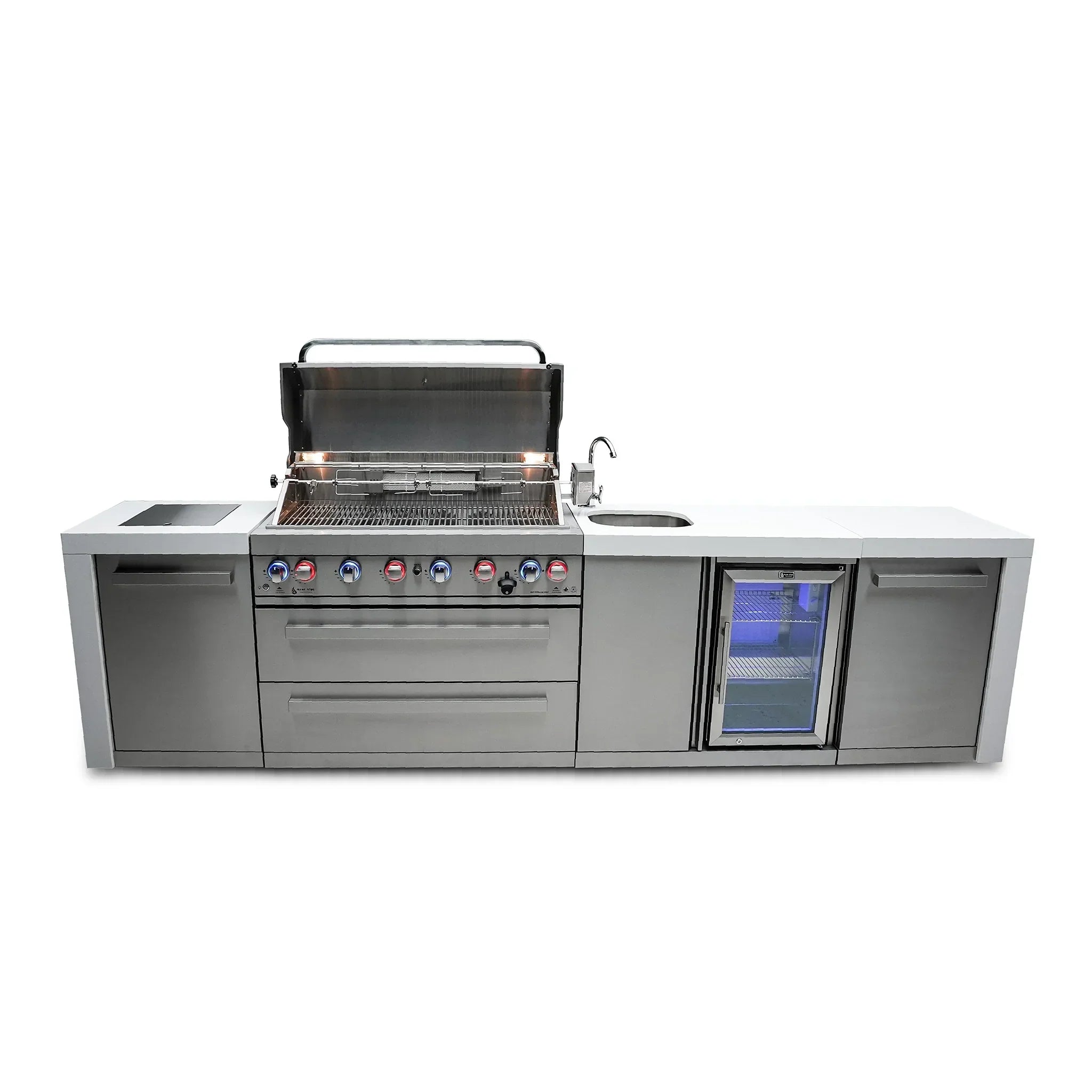 805 Deluxe 11 ft. Stainless Steel 6-Burner Outdoor Kitchen Island with Beverage Center
