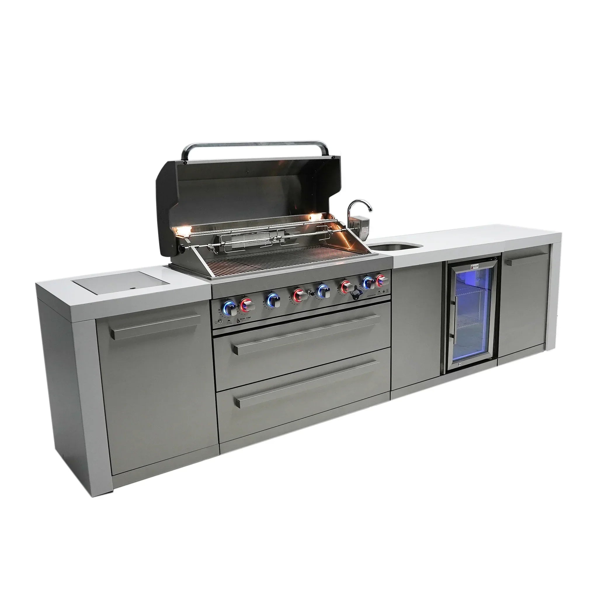 805 Deluxe 11 ft. Stainless Steel 6-Burner Outdoor Kitchen Island with Beverage Center