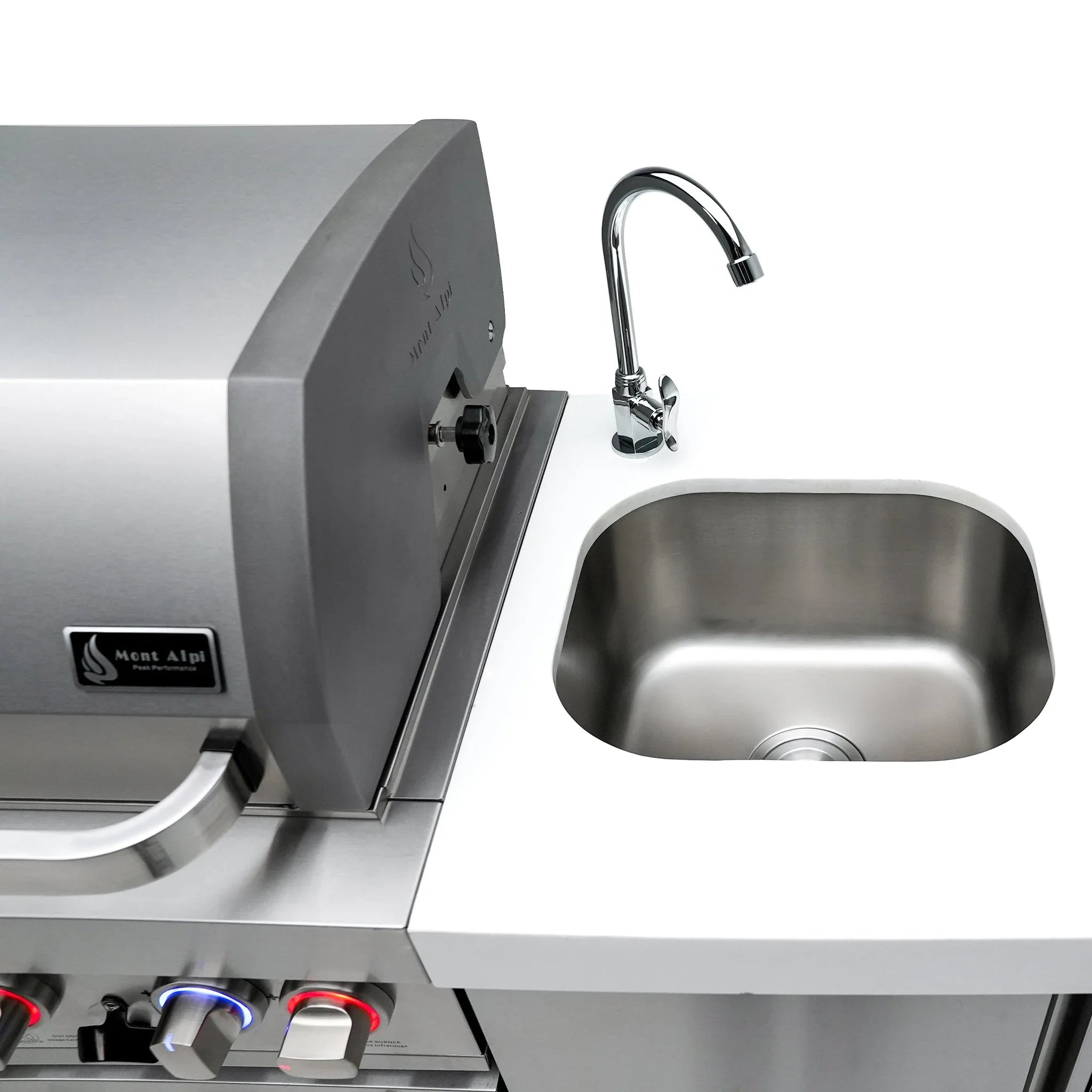 805 Deluxe 11 ft. Stainless Steel 6-Burner Outdoor Kitchen Island with Beverage Center and Fridge Cabinet
