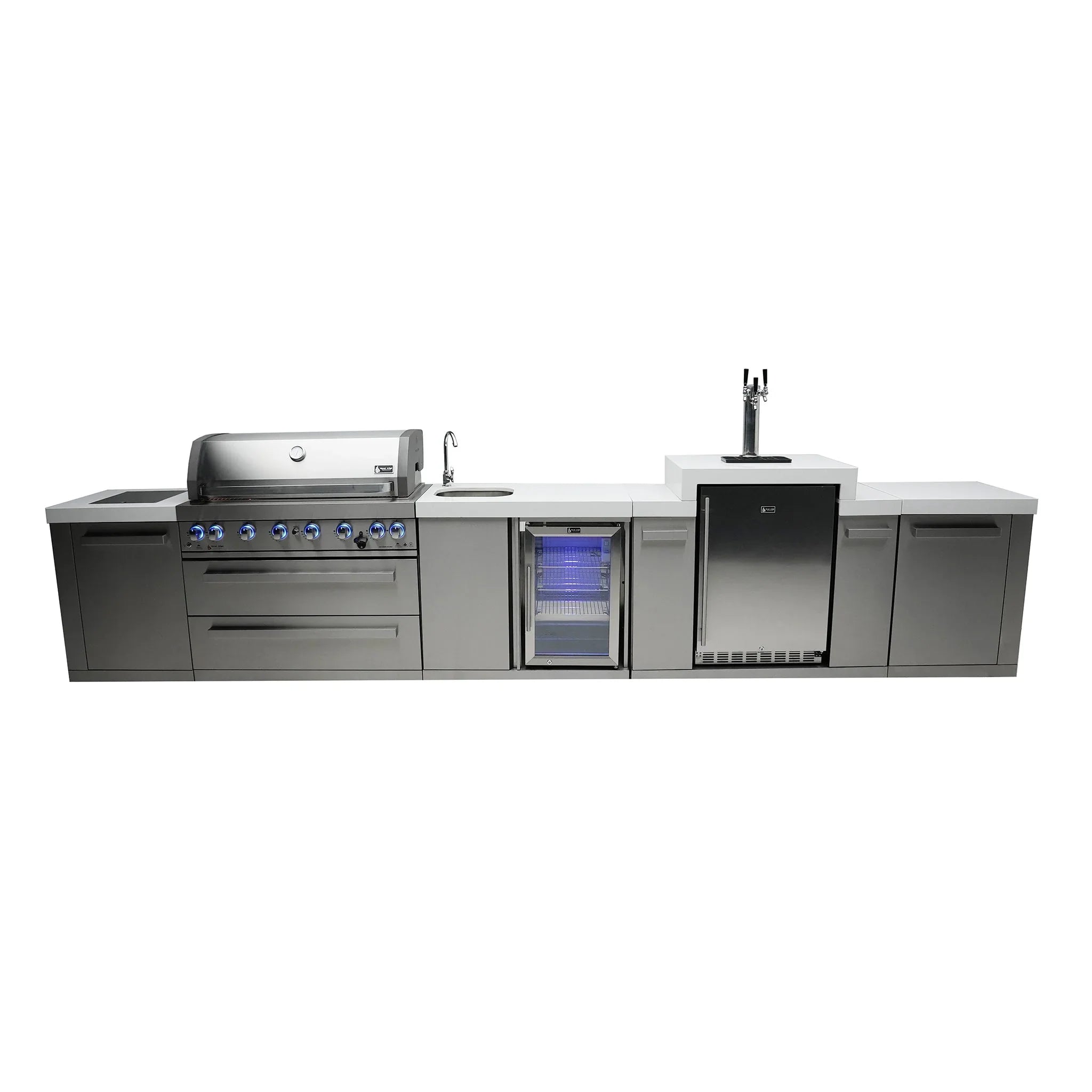 805 Original 15 ft. Stainless Steel 6-Burner Outdoor Kitchen Island with Beverage Center and Kegerator