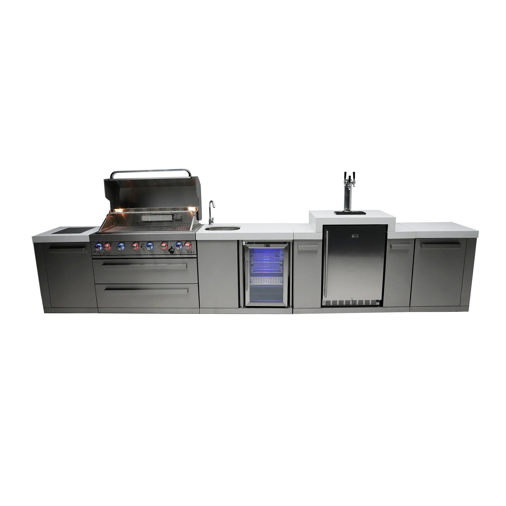 805 Original 15 ft. Stainless Steel 6-Burner Outdoor Kitchen Island with Beverage Center and Kegerator