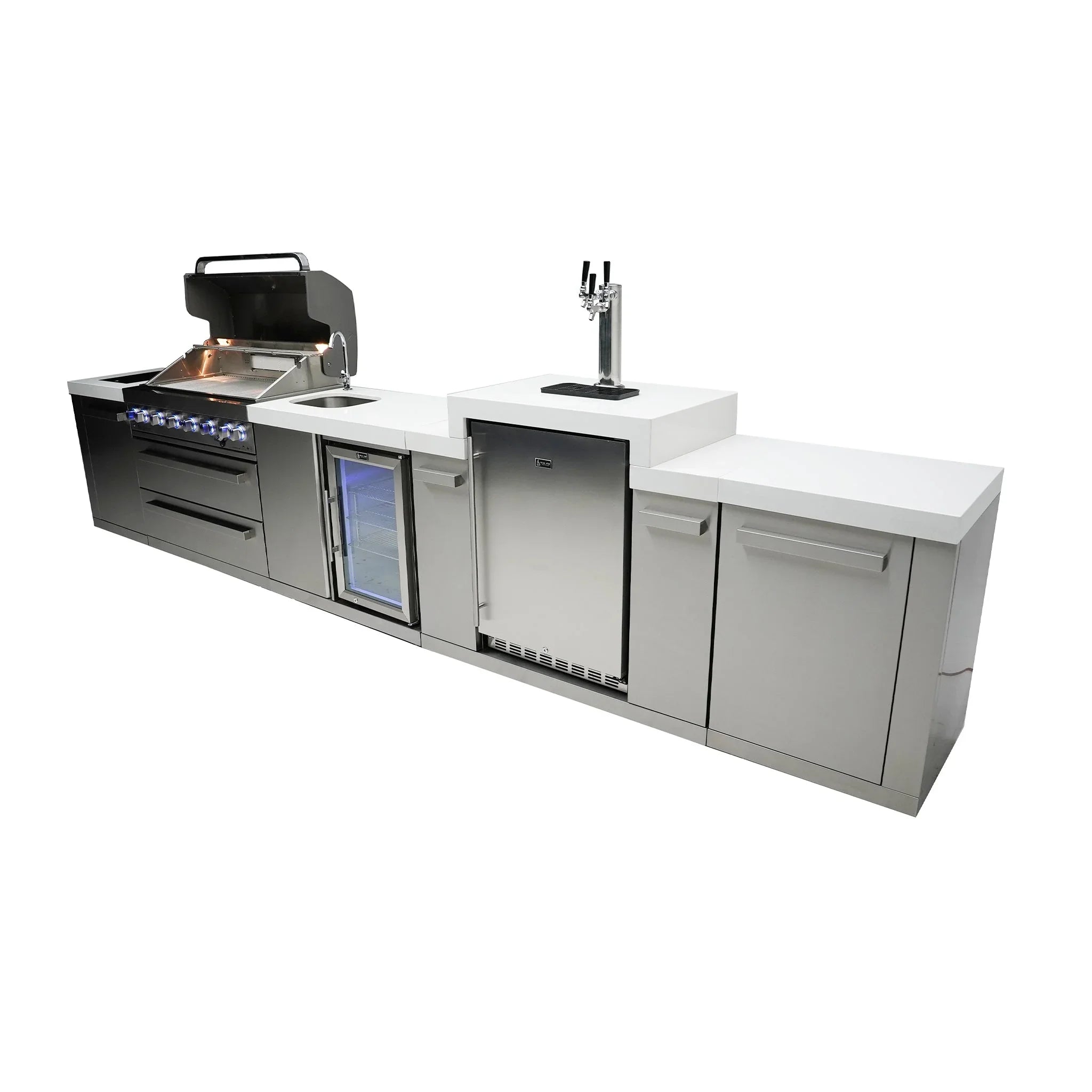 805 Original 15 ft. Stainless Steel 6-Burner Outdoor Kitchen Island with Beverage Center and Kegerator