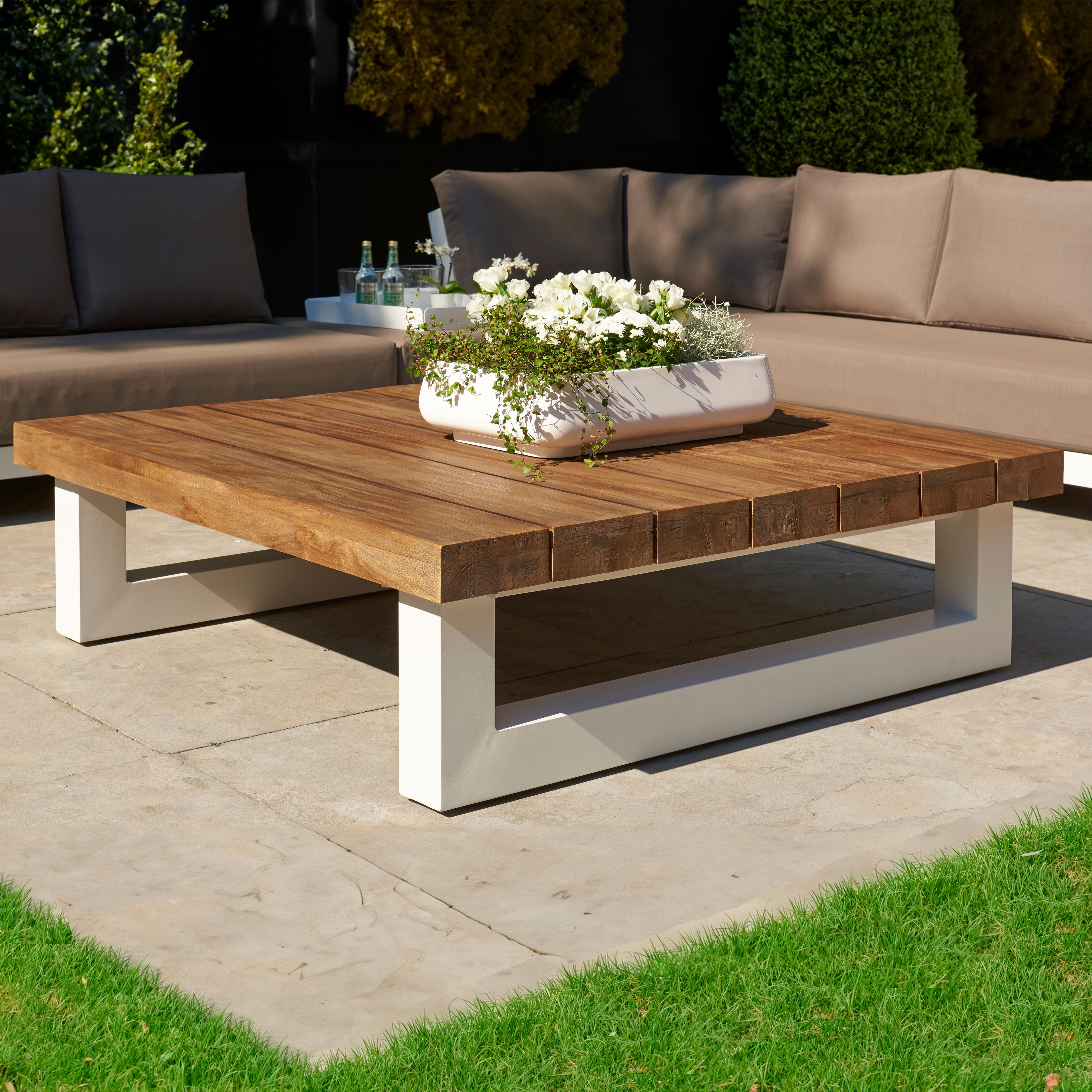 Nevada Teak Top 55-inch Coffee Table, White