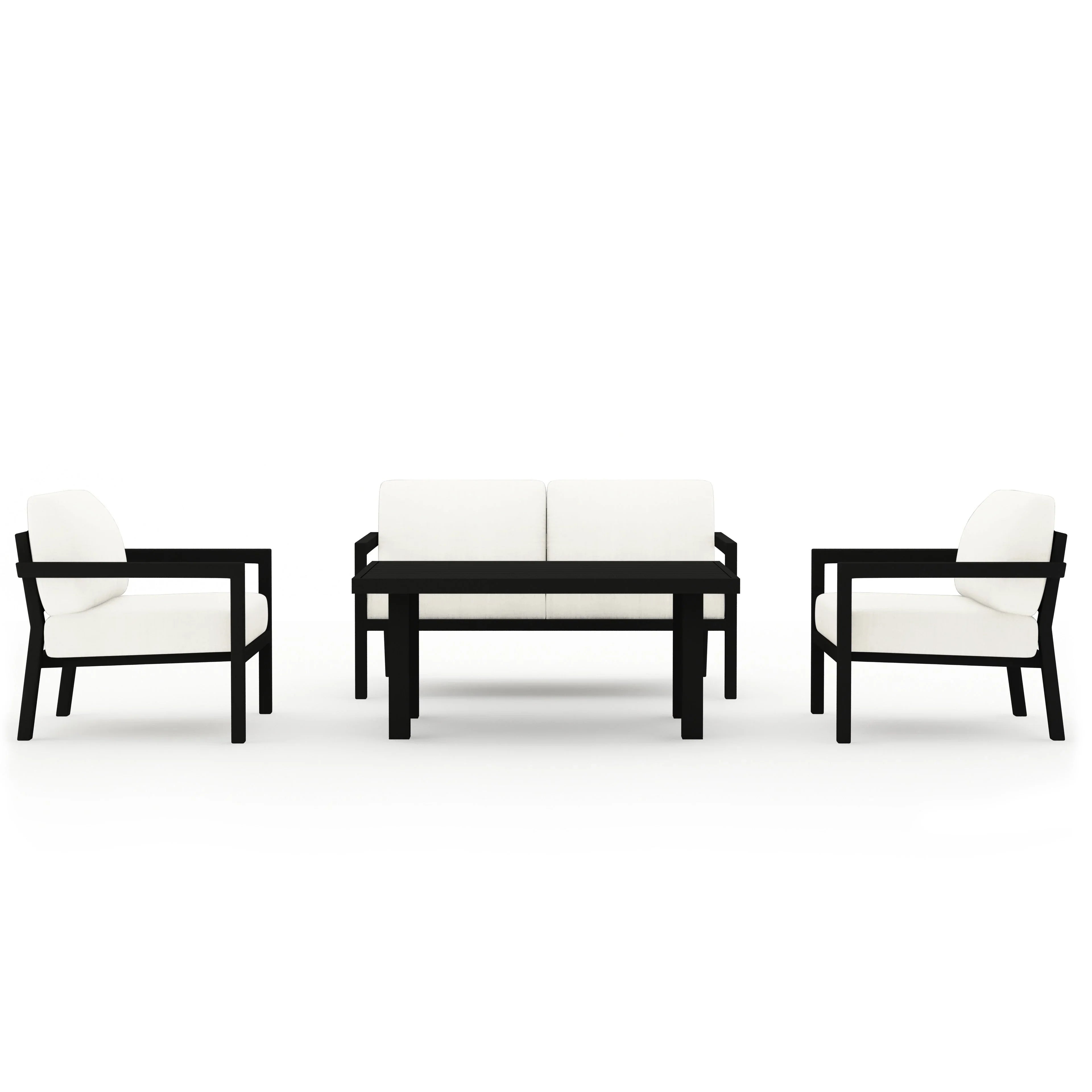 Pacifica Classic 4 Piece Aluminum Loveseat Set#Finish_Black#Fabric_Canvas Natural