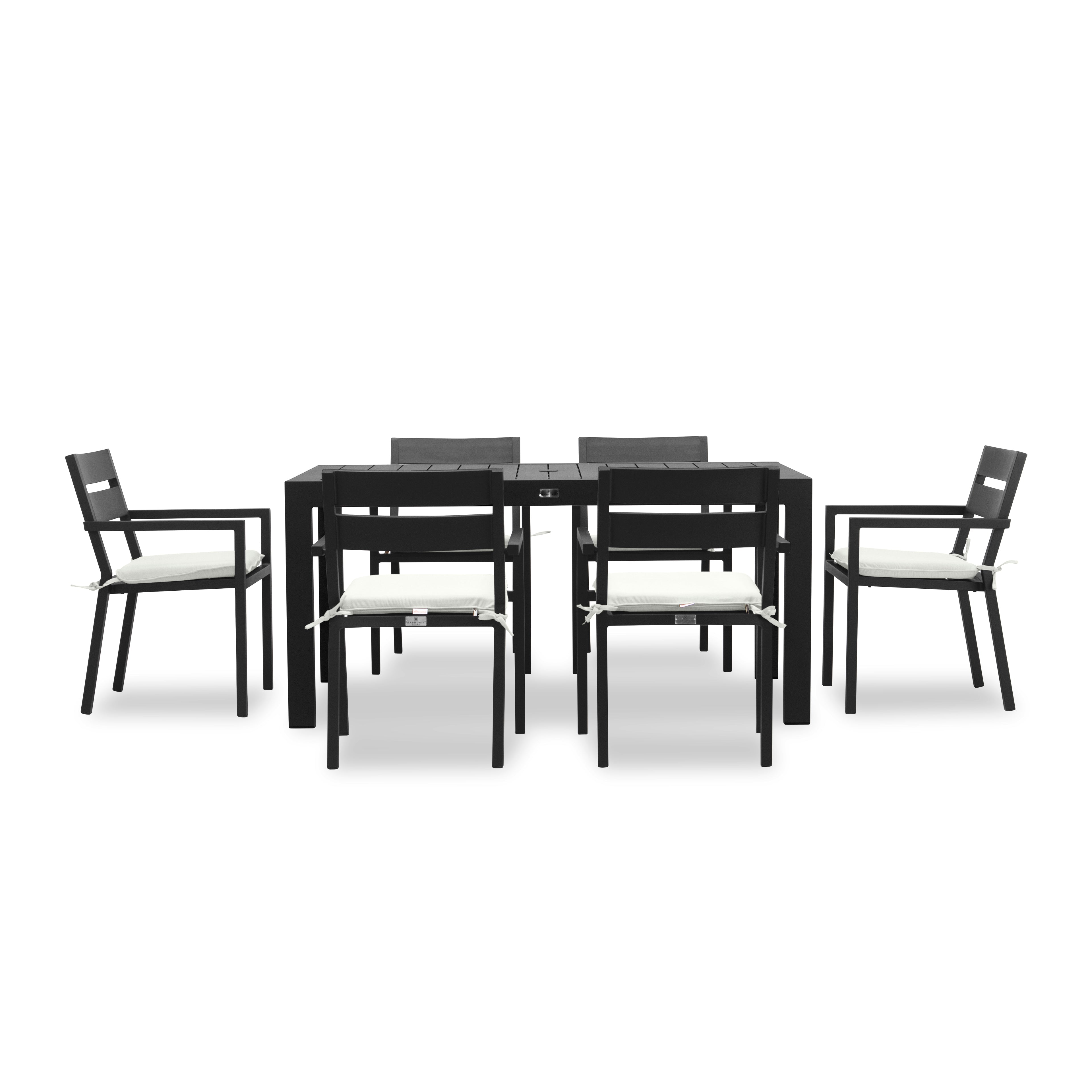Pacifica Classic 6 Seat Rectangular Dining Set#Finish_Black#Fabric_Canvas Natural
