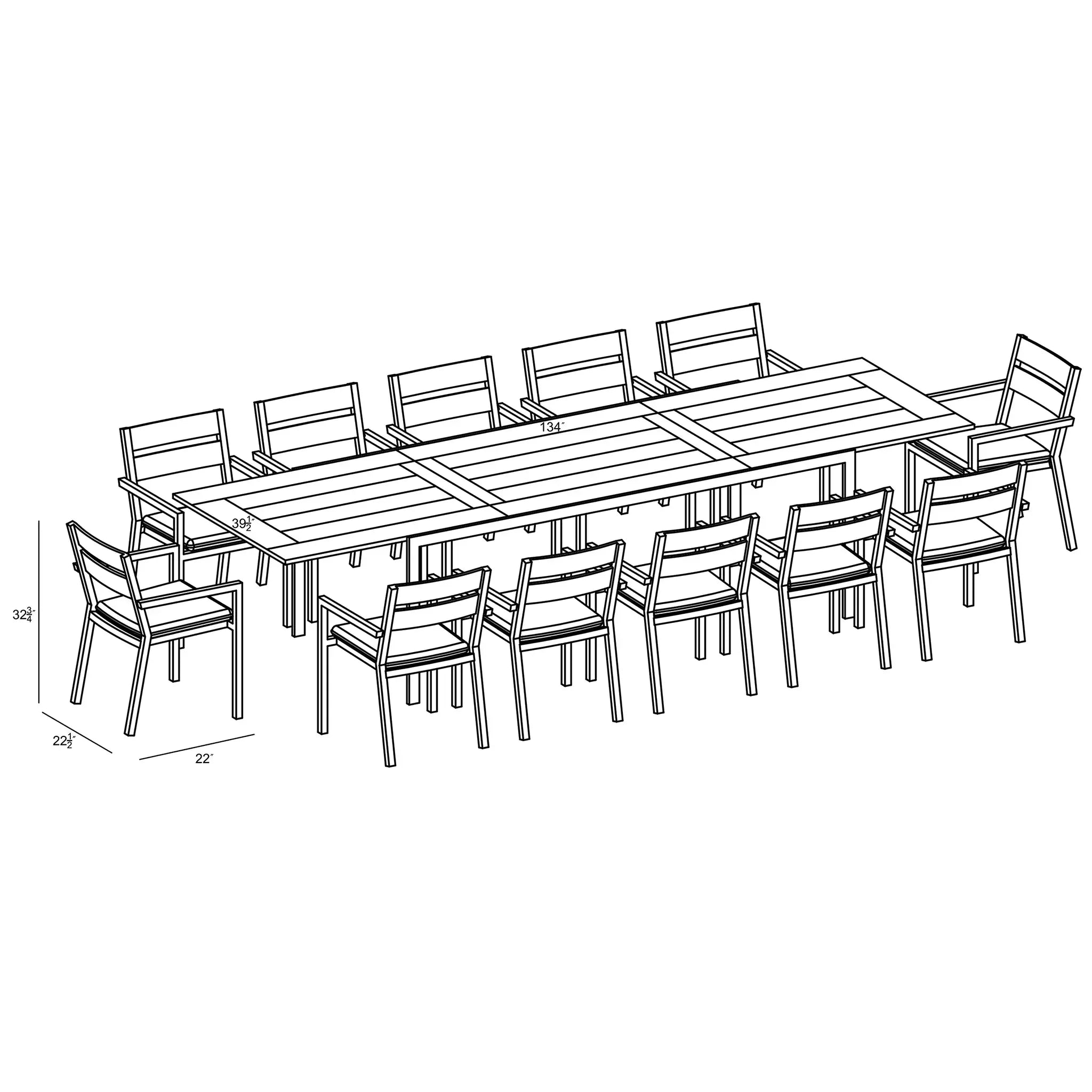 Harmonia Living Pacifica Communal 12 Seat Aluminum Extendable Reclaimed Teak Dining Set 53