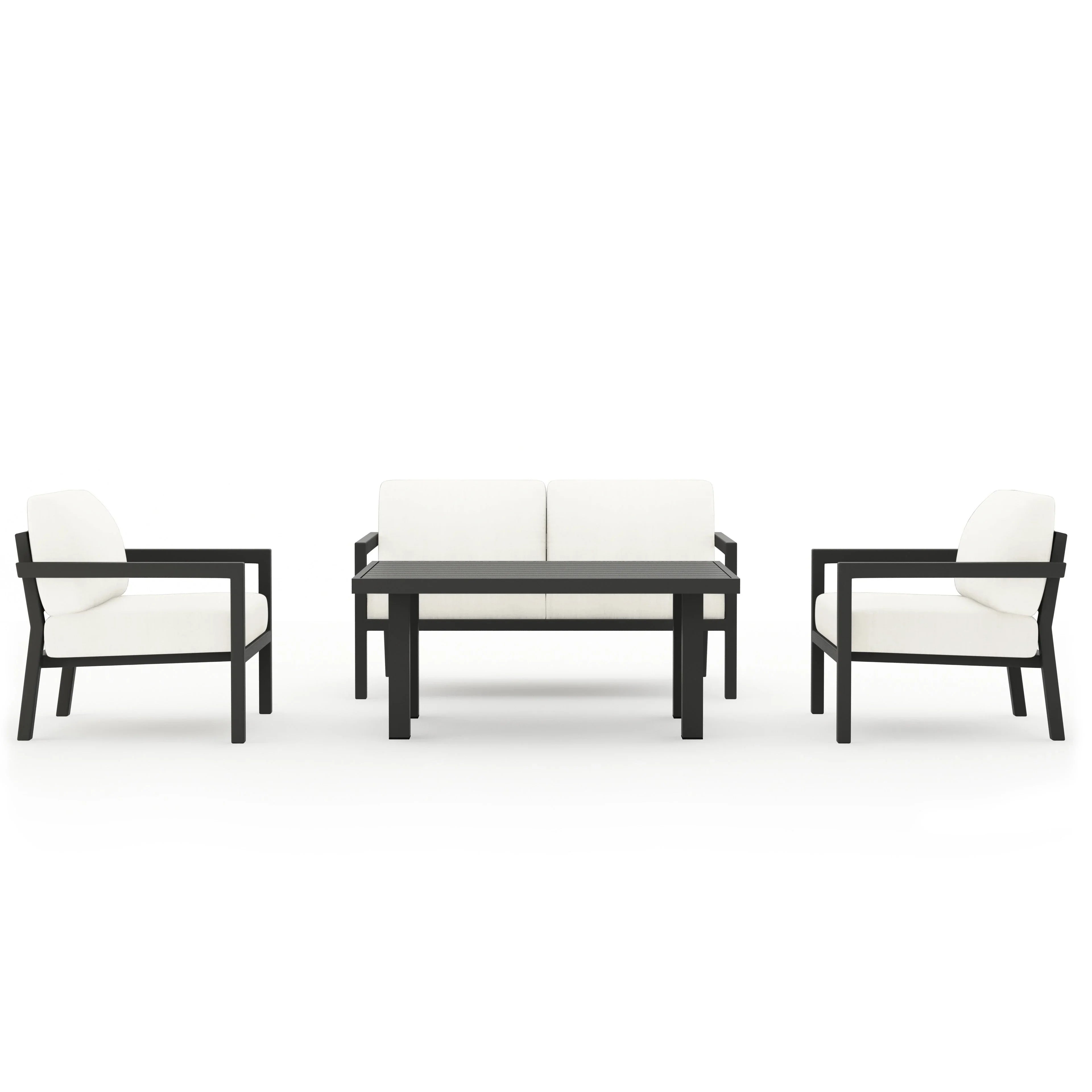 Pacifica Classic 4 Piece Aluminum Loveseat Set#Finish_Slate#Fabric_Canvas Natural