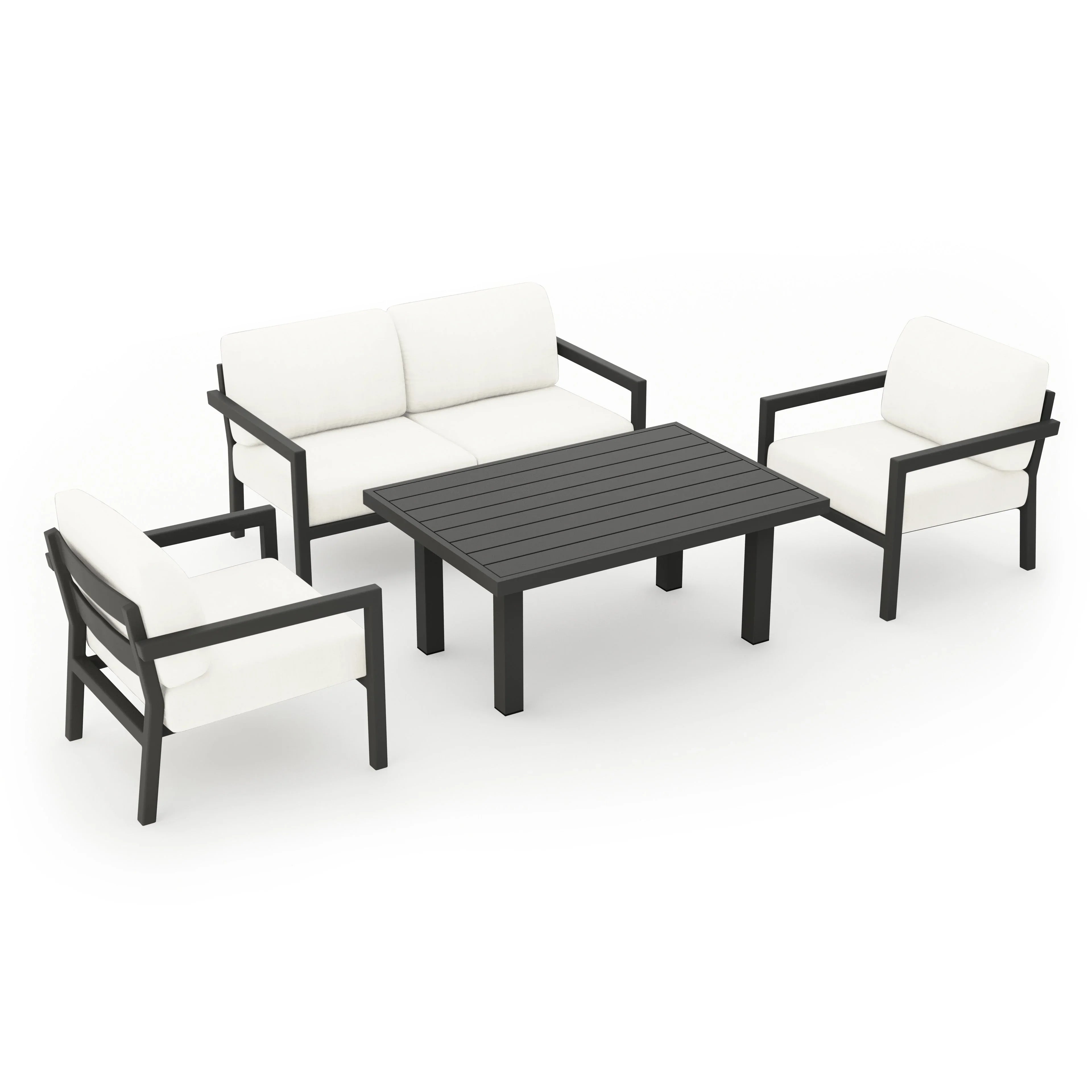 Pacifica Classic 4 Piece Aluminum Loveseat Set#Finish_Slate#Fabric_Canvas Natural