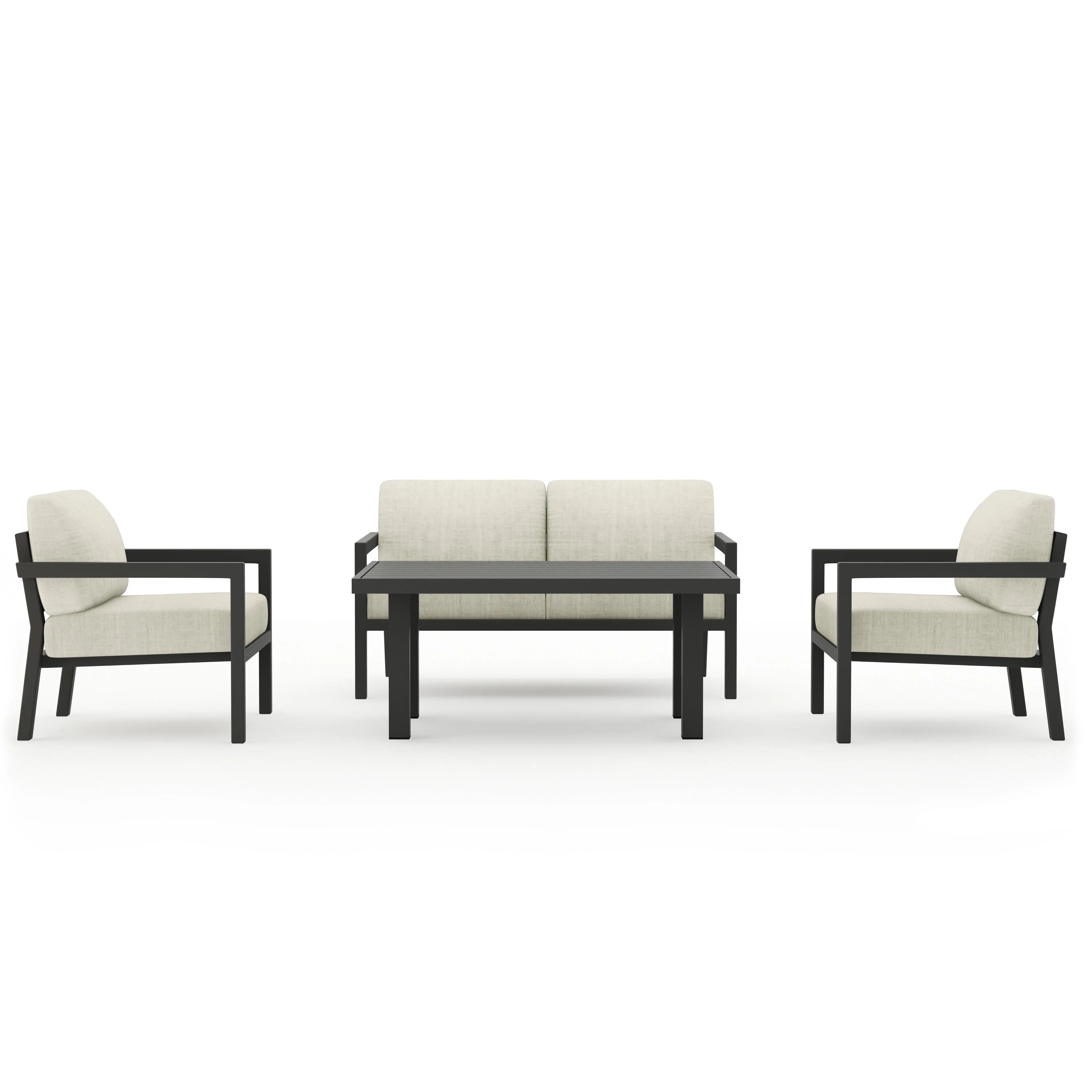Pacifica Classic 4 Piece Aluminum Loveseat Set#Finish_Slate#Fabric_Cast Silver