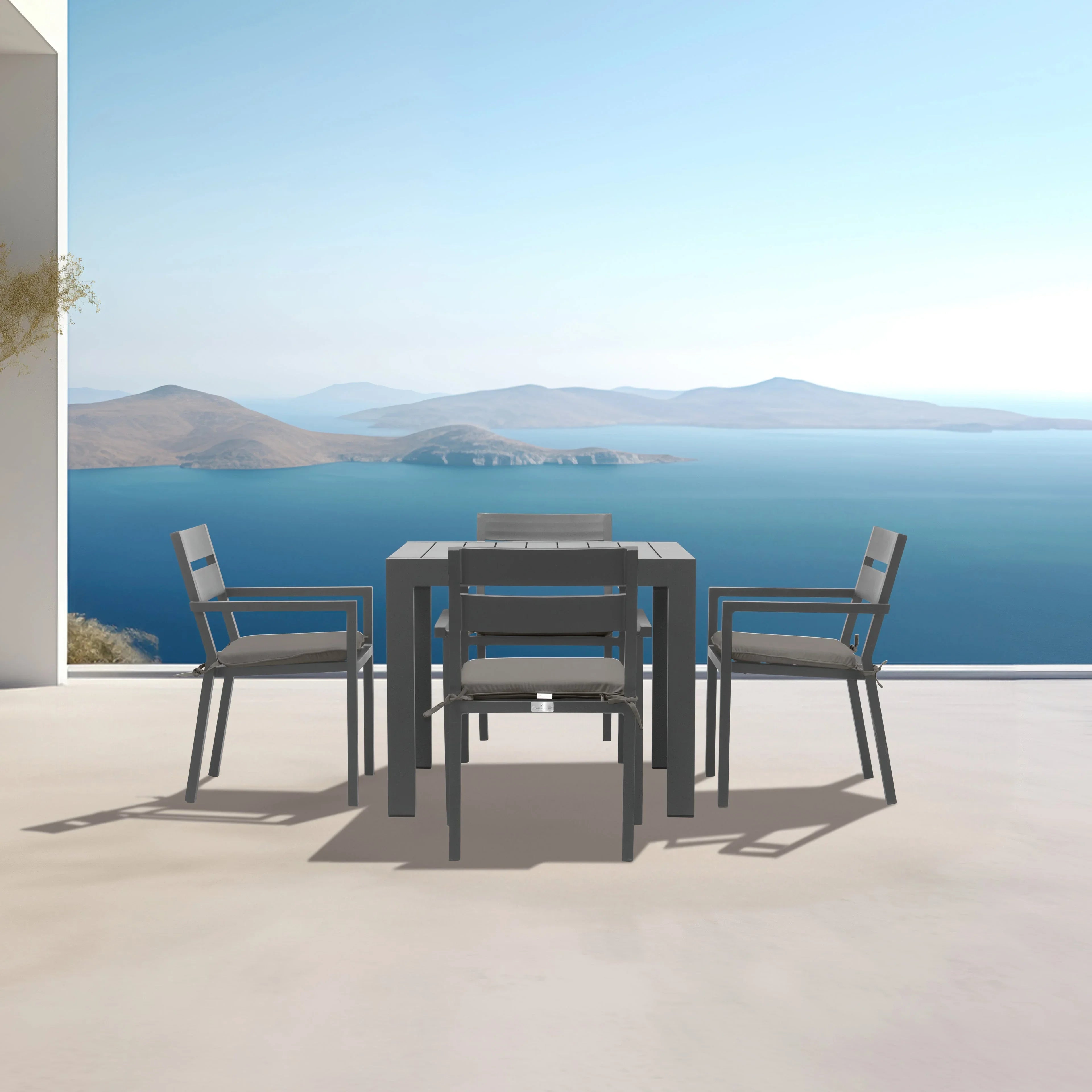 Pacifica Classic 4 Seat Square Dining Set#Finish_Slate#Fabric_Canvas Charcoal