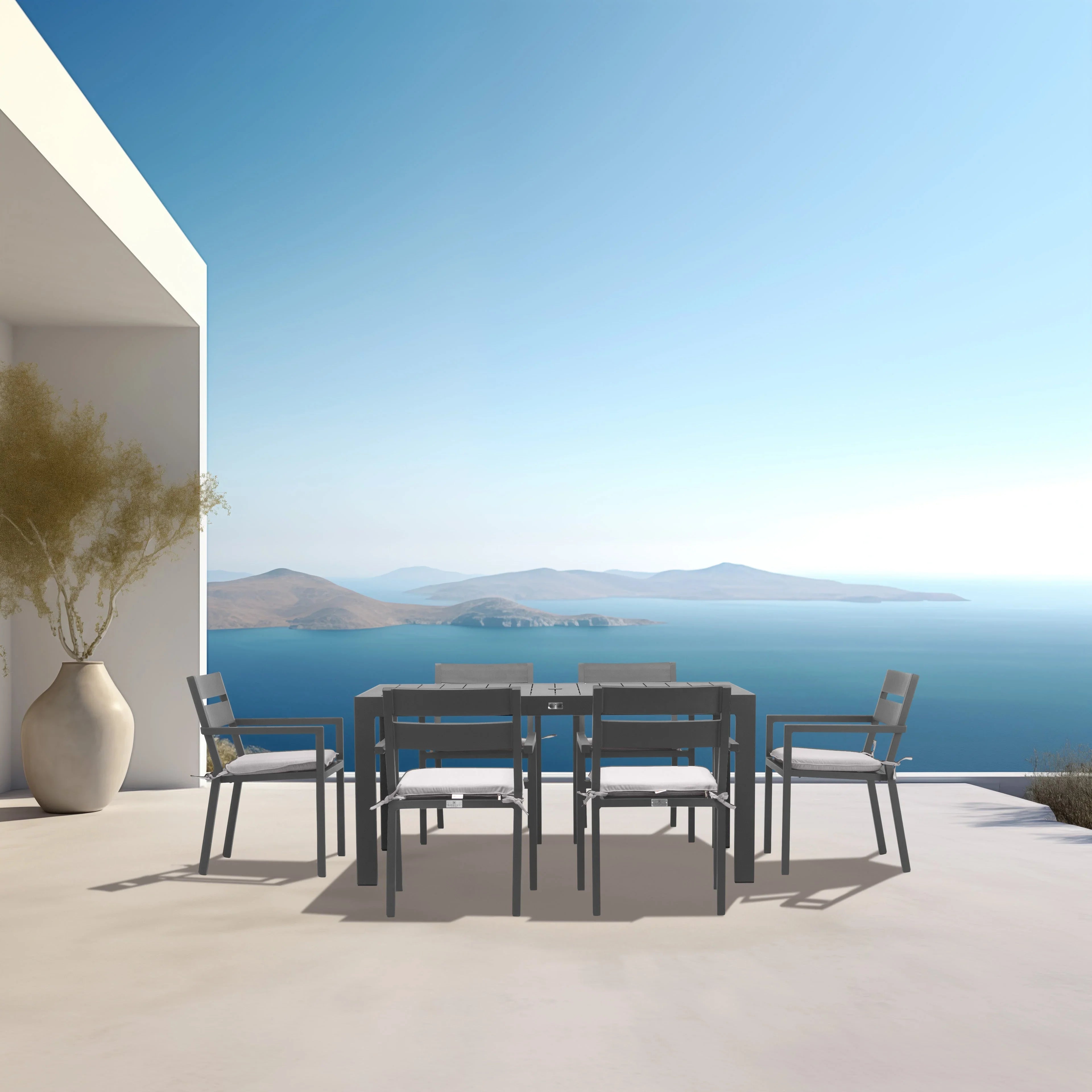 Pacifica Classic 6 Seat Rectangular Dining Set#Finish_Slate#Fabric_Cast Silver