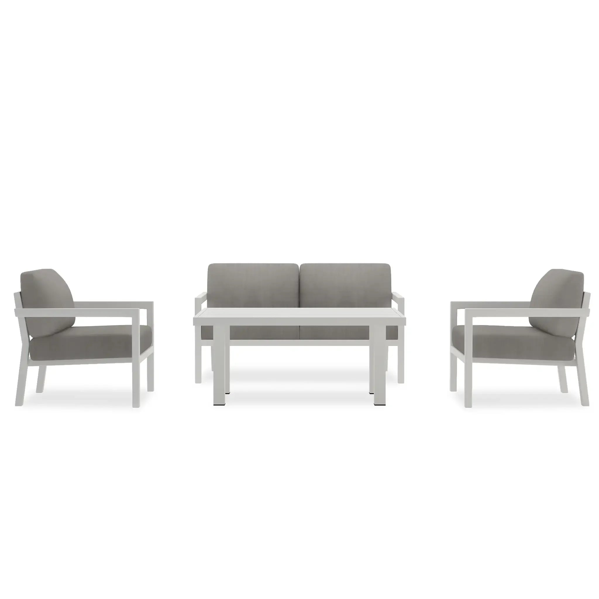 Pacifica Classic 4 Piece Aluminum Loveseat Set - White#Finish_White#Fabric_Canvas Charcoal