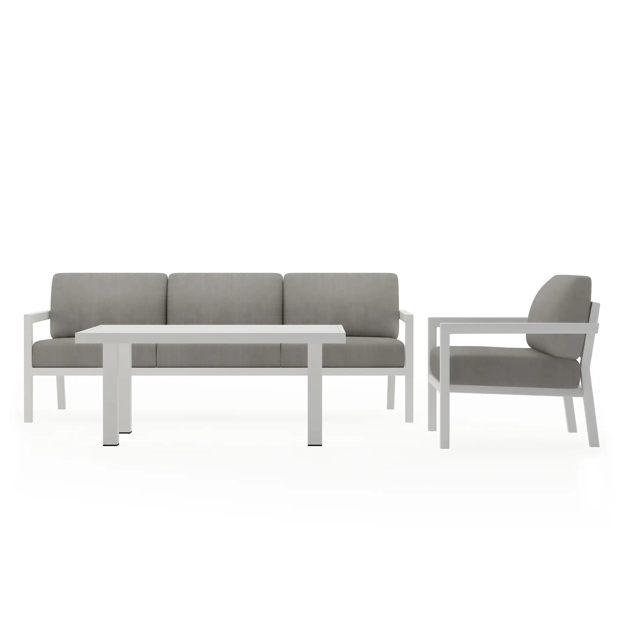 Pacifica Classic 3 Piece Sofa Set#Finish_White#Fabric_Canvas Charcoal