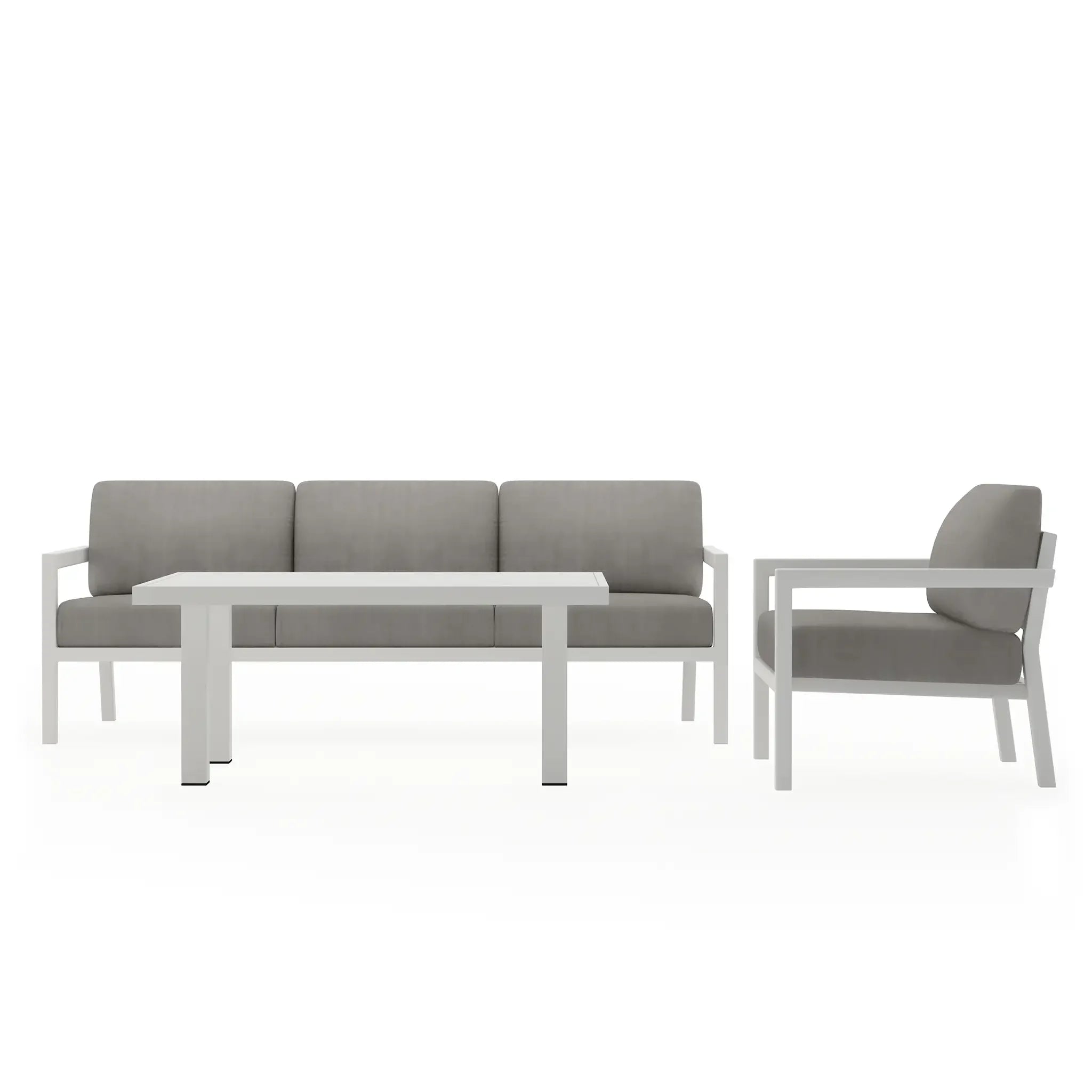 Pacifica Classic 3 Piece Sofa Set#Finish_White#Fabric_Canvas Charcoal