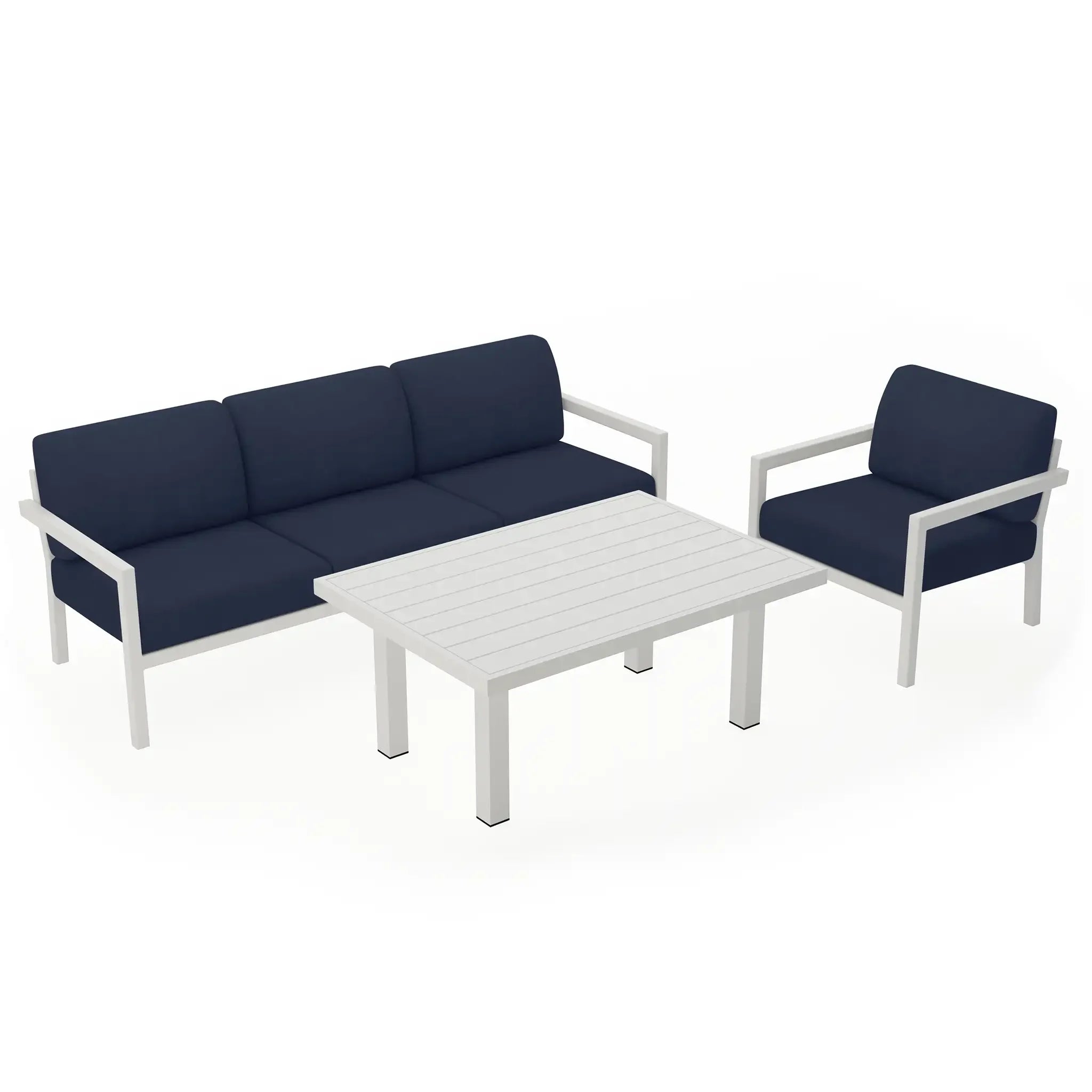 Pacifica Classic 3 Piece Sofa Set#Finish_White#Fabric_Spectrum Indigo