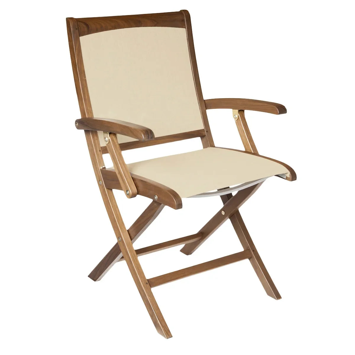 Topaz Folding Sling Dining Arm Chair - Beige