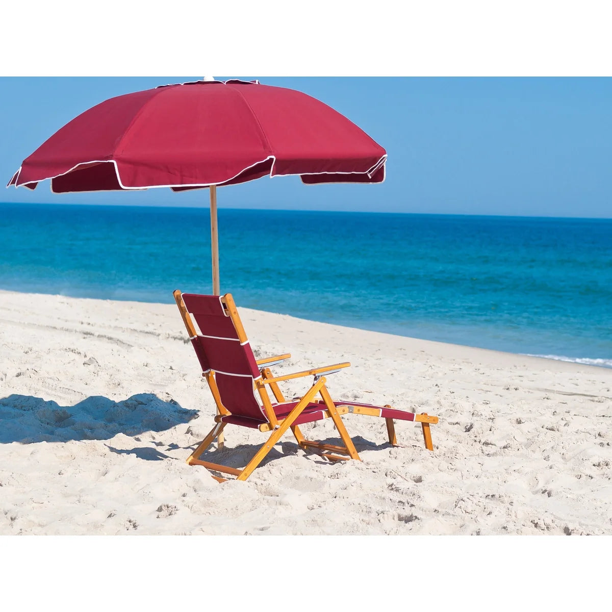 Avalon Wood 7.5' Manual Lift Octagon Beach Umbrella w/ Fiberglass Ribs 2
