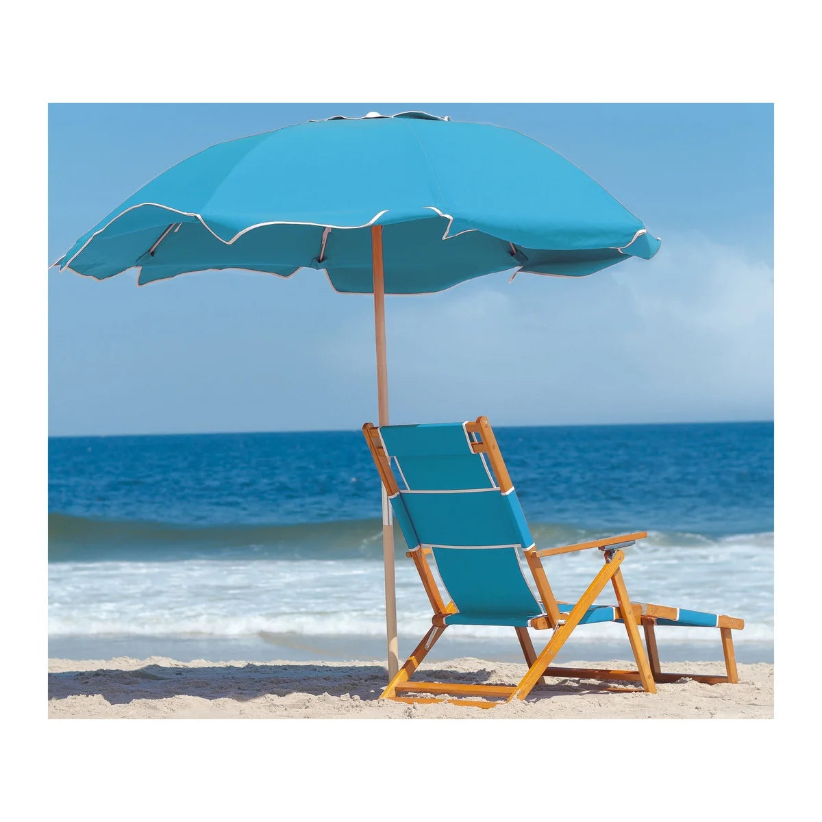 Avalon Wood 7.5' Manual Lift Octagon Beach Umbrella w/ Fiberglass Ribs 7