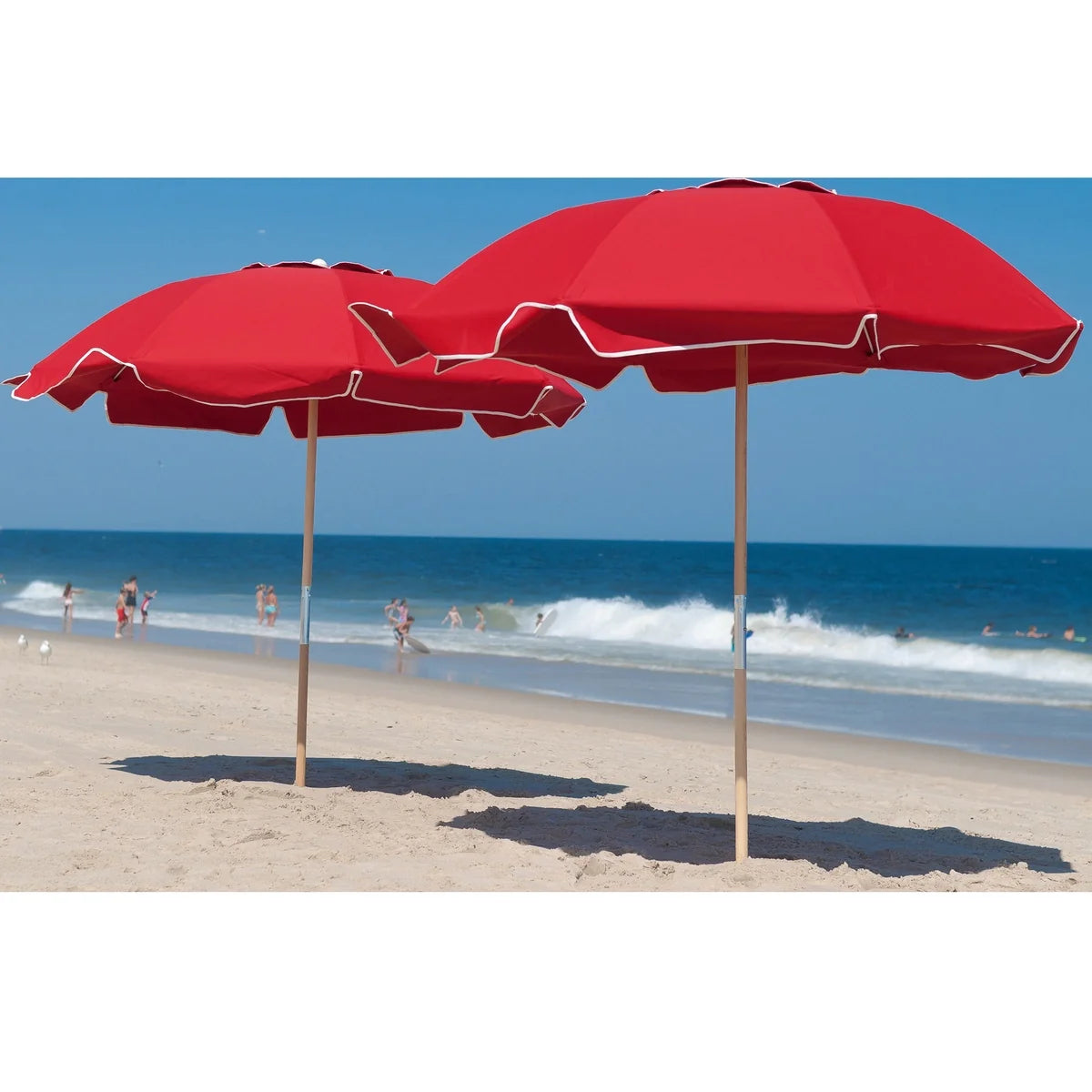 Avalon Wood 7.5' Manual Lift Octagon Beach Umbrella w/ Fiberglass Ribs 9