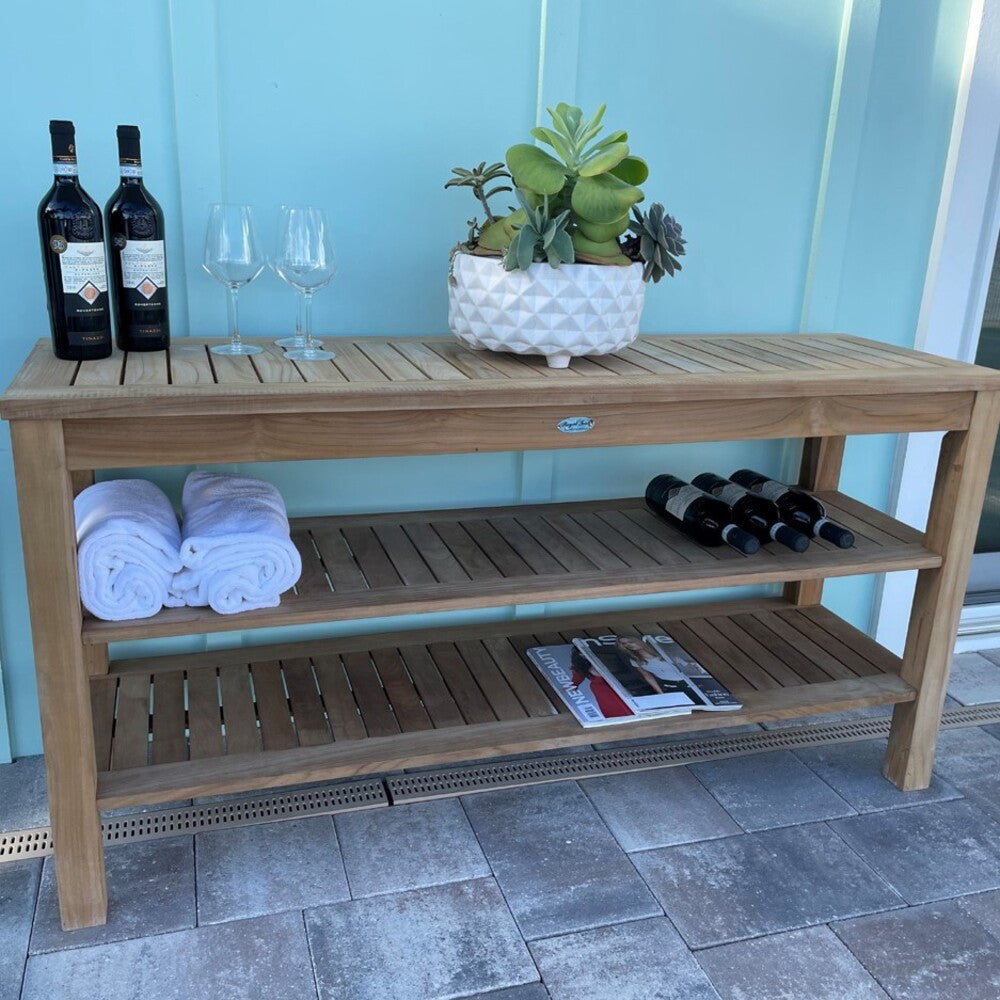 Royal Teak 18" x 60" Rectangular Console Table with Two Shelves