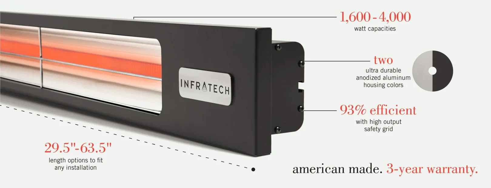 29.5" Slim Line 1600W Electric Infrared Patio Heater