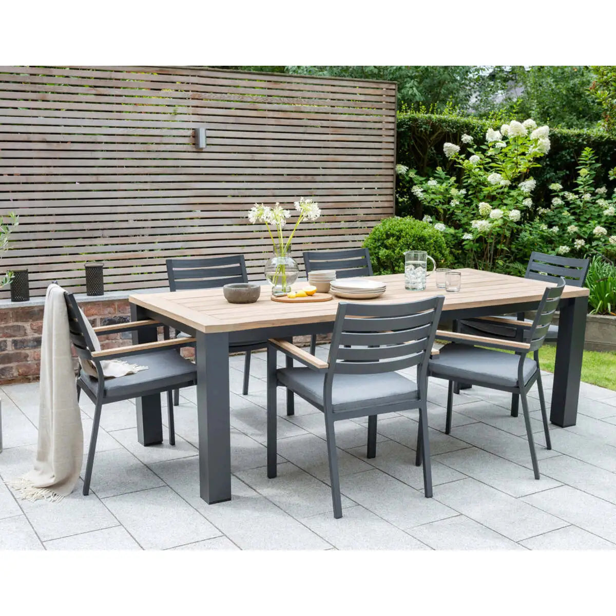 87x40-inch Elba Aluminum Dining Table With Teak Top