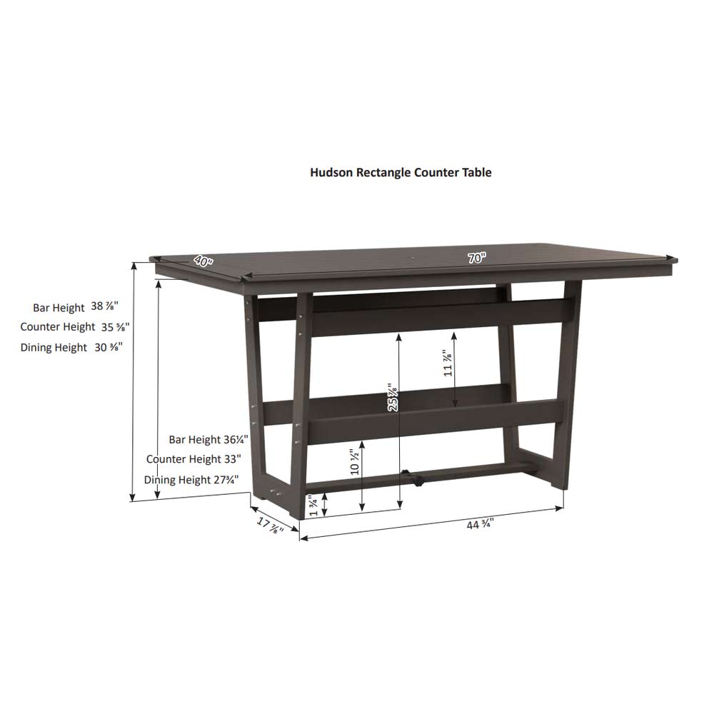Hudson 40" x 70" Rectangular Bar Table