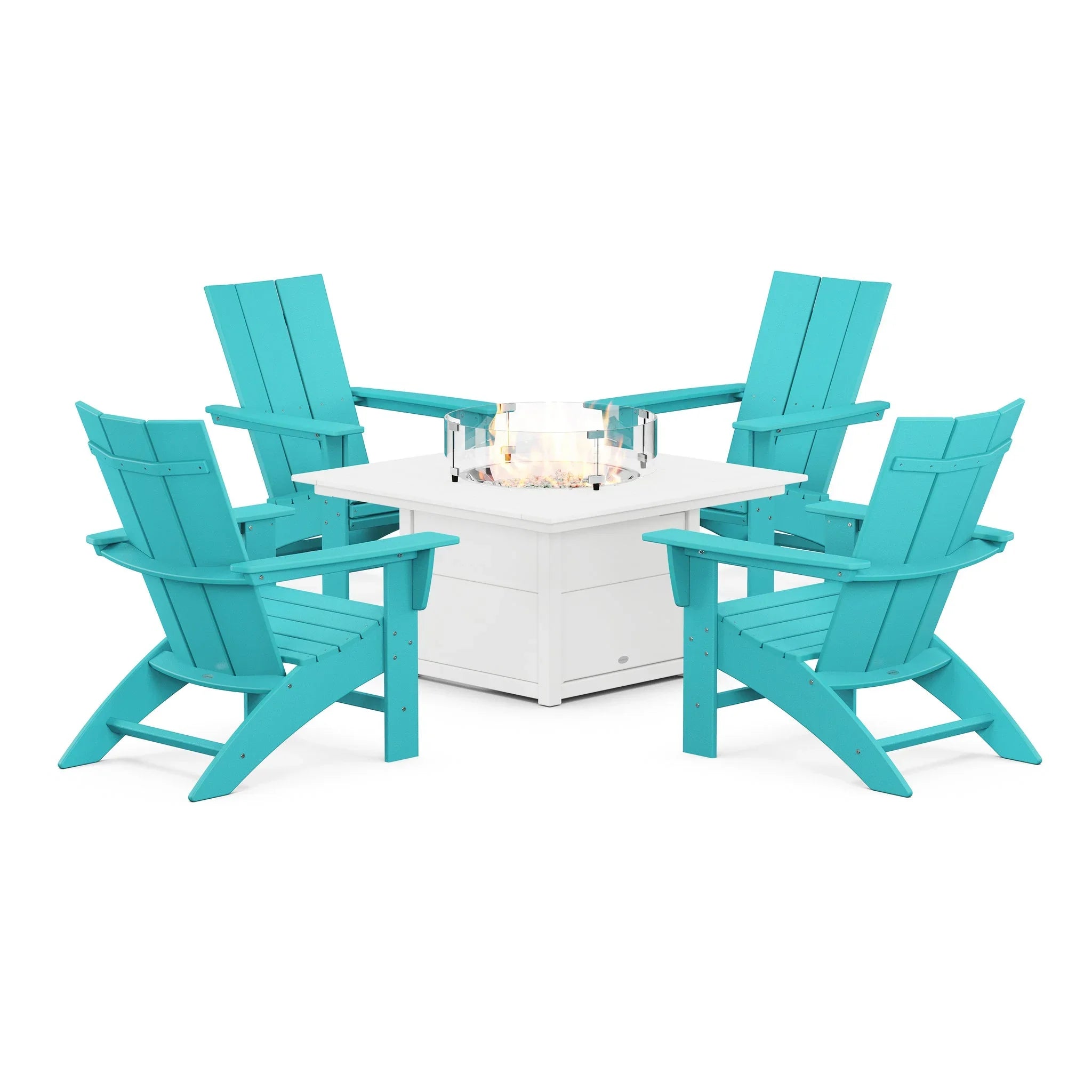 Modern Curveback Adirondack 5-Piece Conversation Set with Fire Pit Table 7