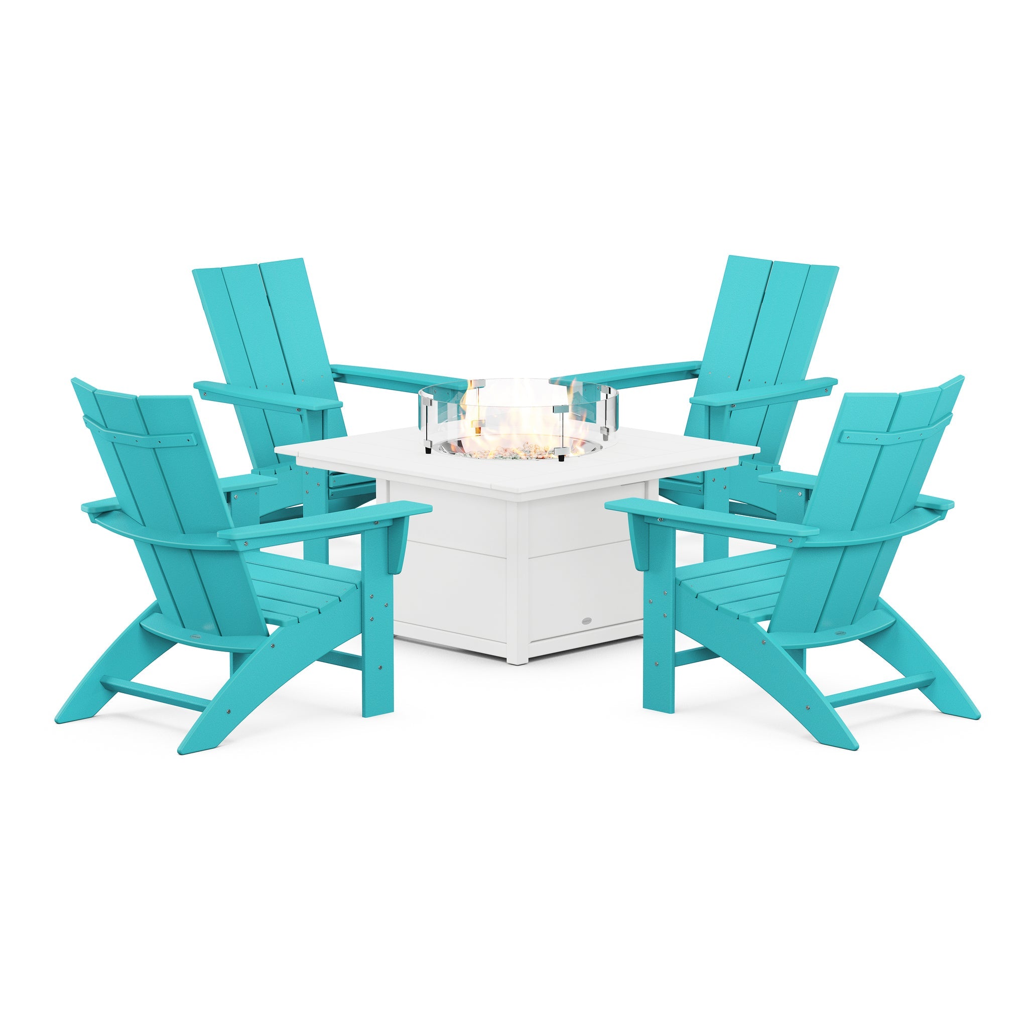 Modern Curveback Adirondack 5-Piece Conversation Set with Fire Pit Table 7