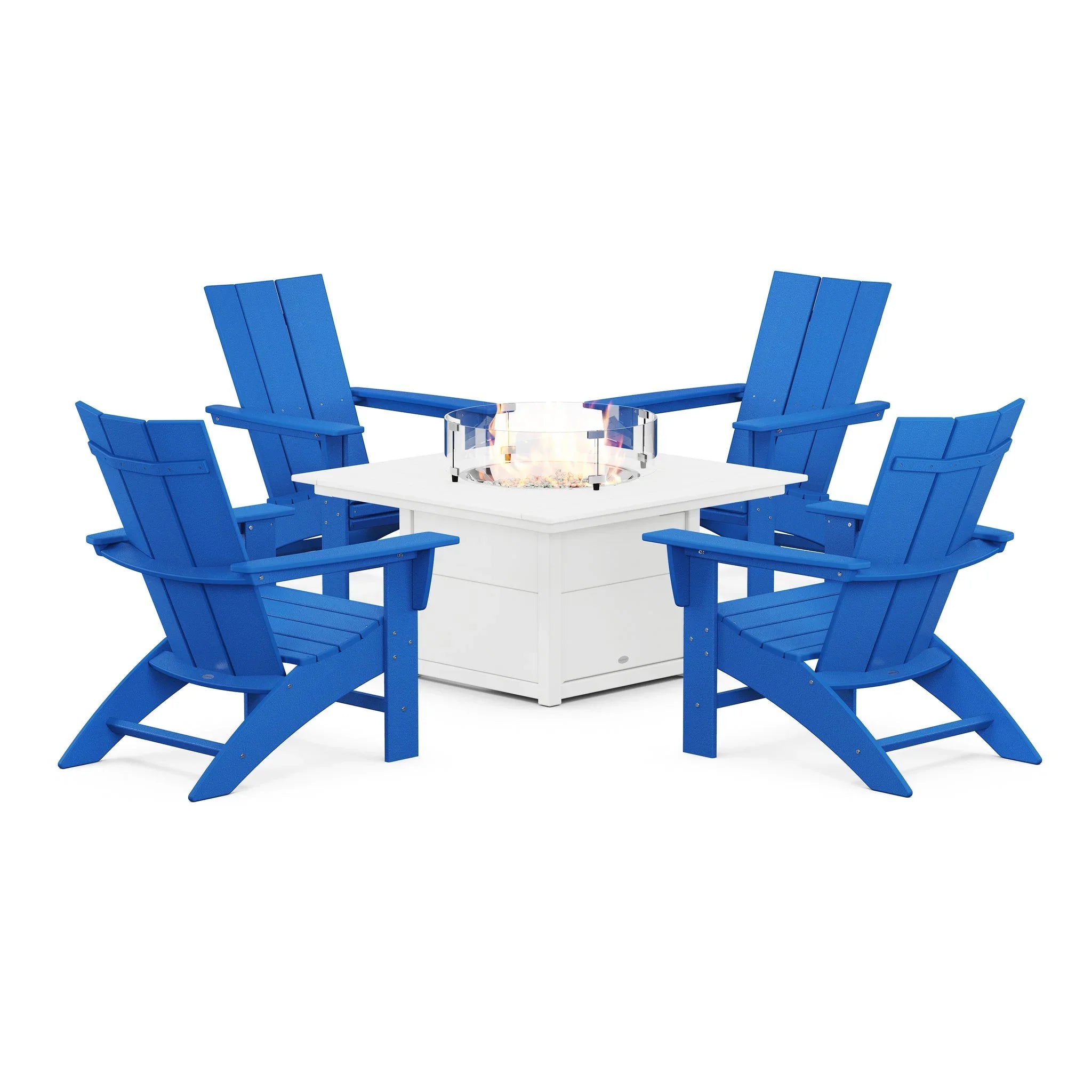 Modern Curveback Adirondack 5-Piece Conversation Set with Fire Pit Table 11