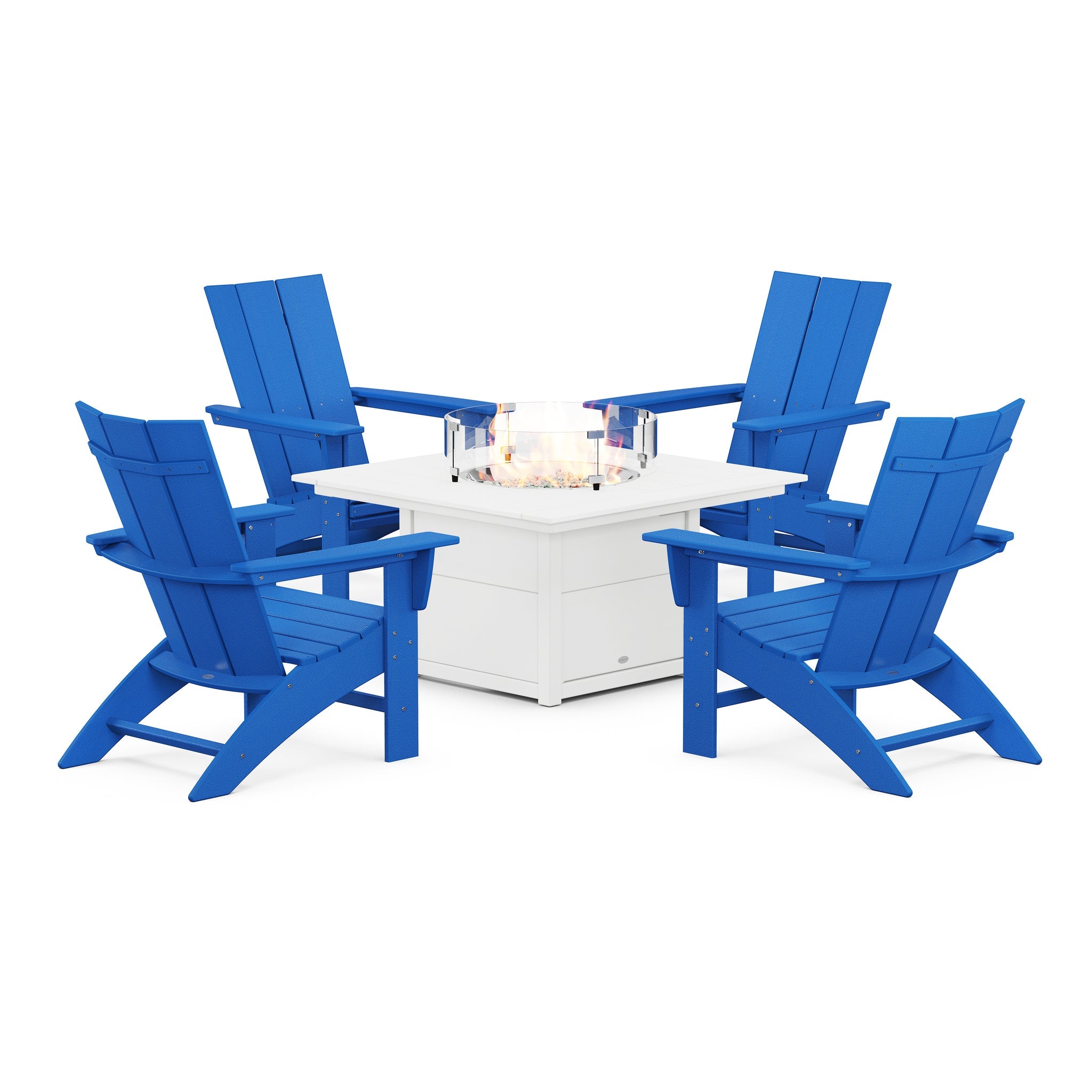 Modern Curveback Adirondack 5-Piece Conversation Set with Fire Pit Table 11