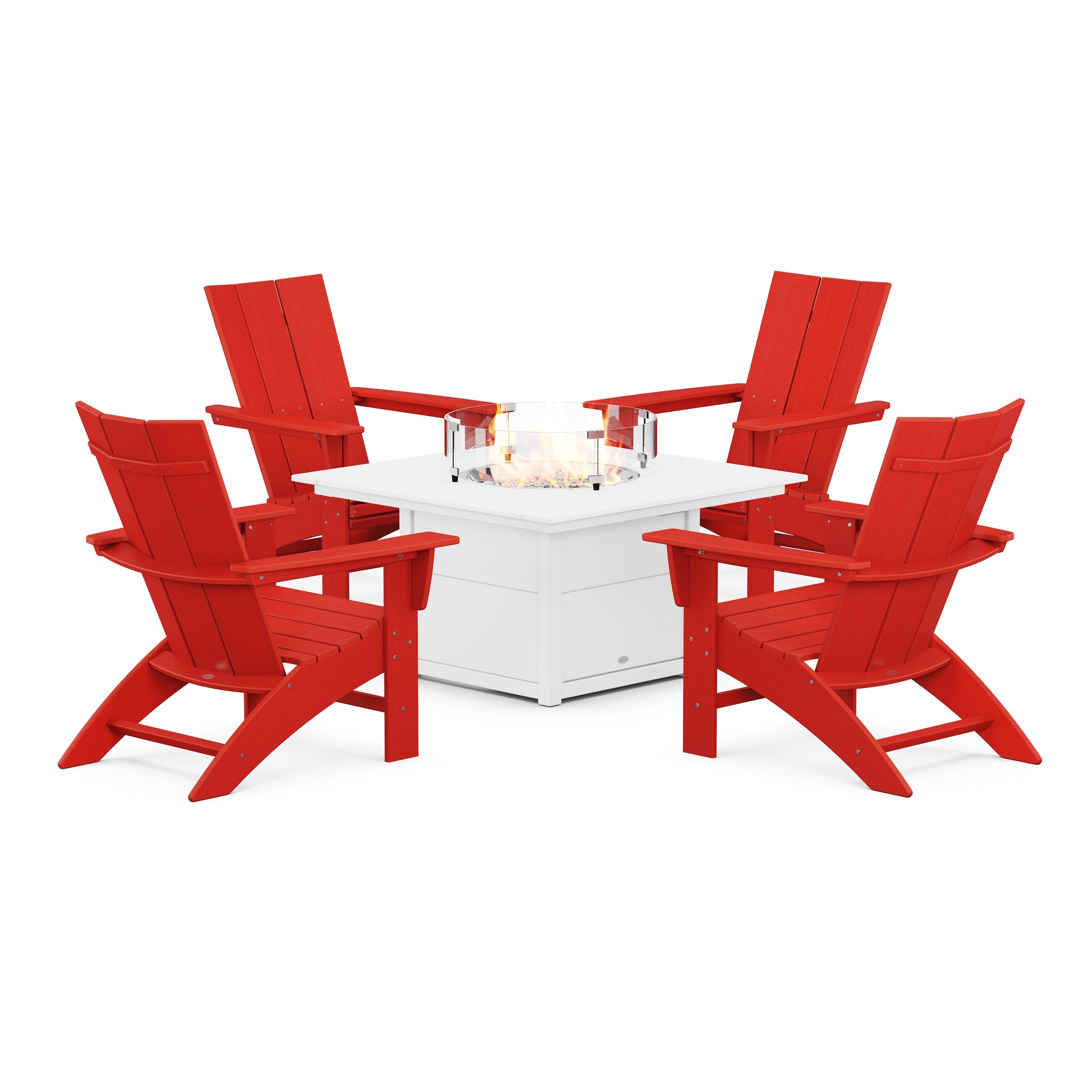 Modern Curveback Adirondack 5-Piece Conversation Set with Fire Pit Table 12