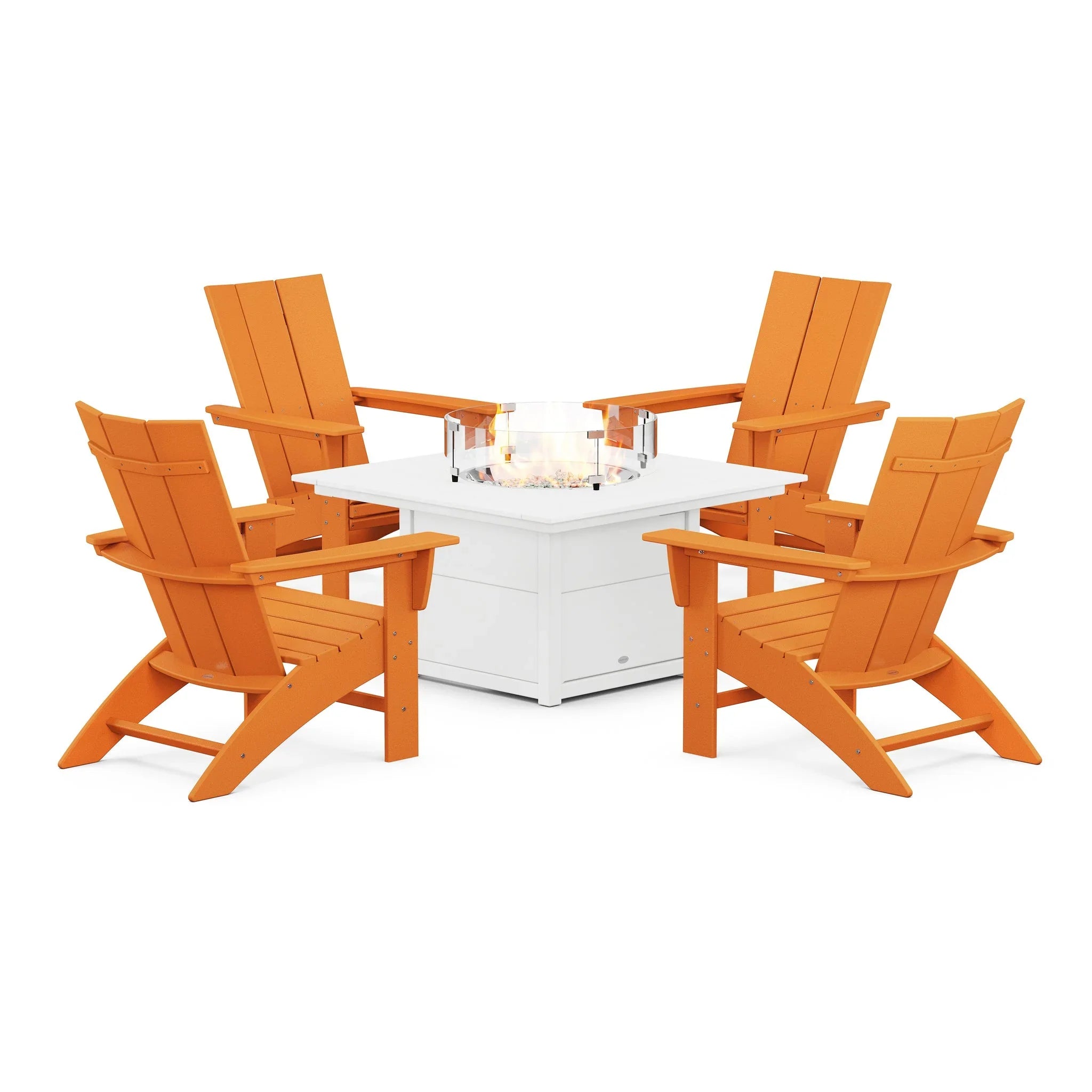 Modern Curveback Adirondack 5-Piece Conversation Set with Fire Pit Table 13