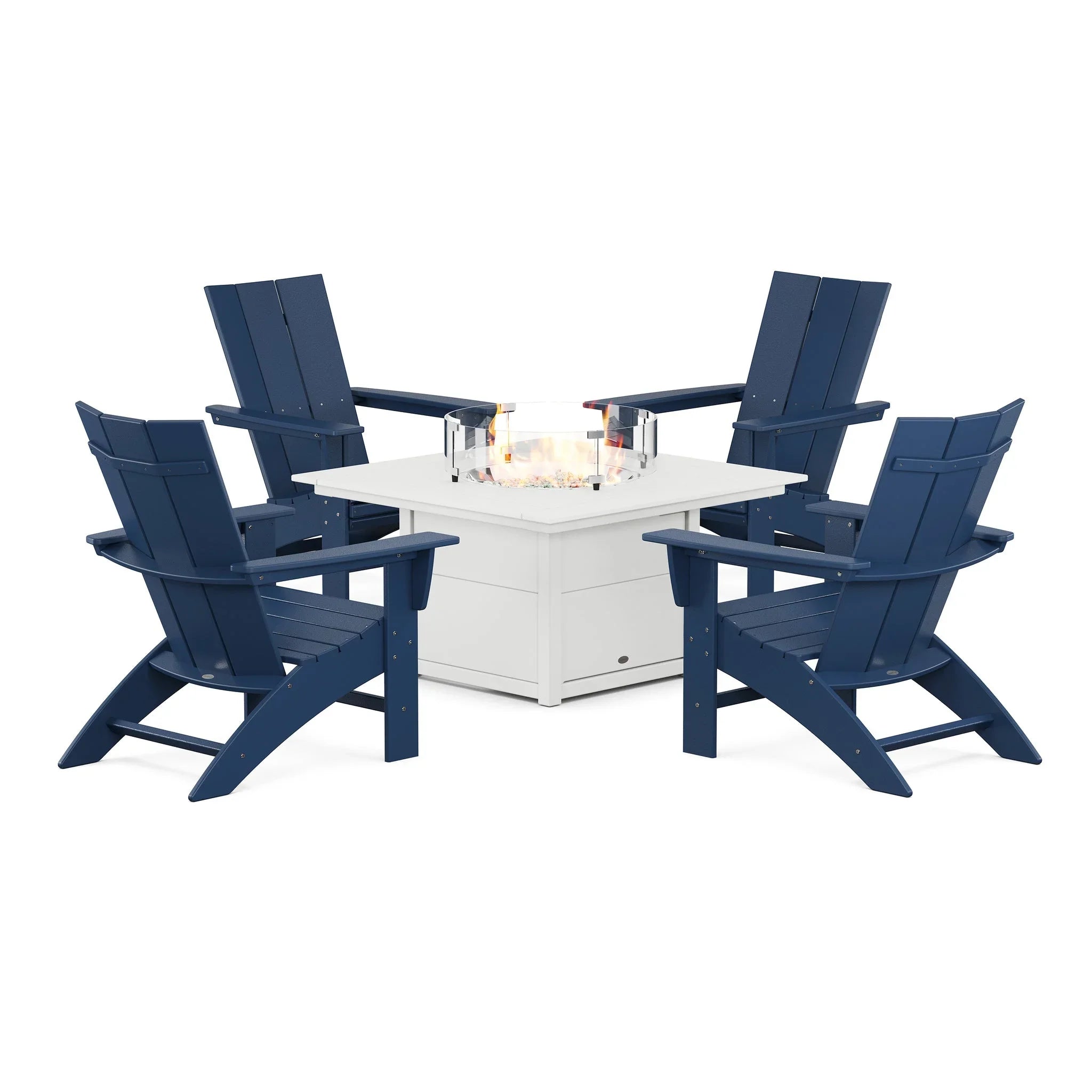 Modern Curveback Adirondack 5-Piece Conversation Set with Fire Pit Table 10