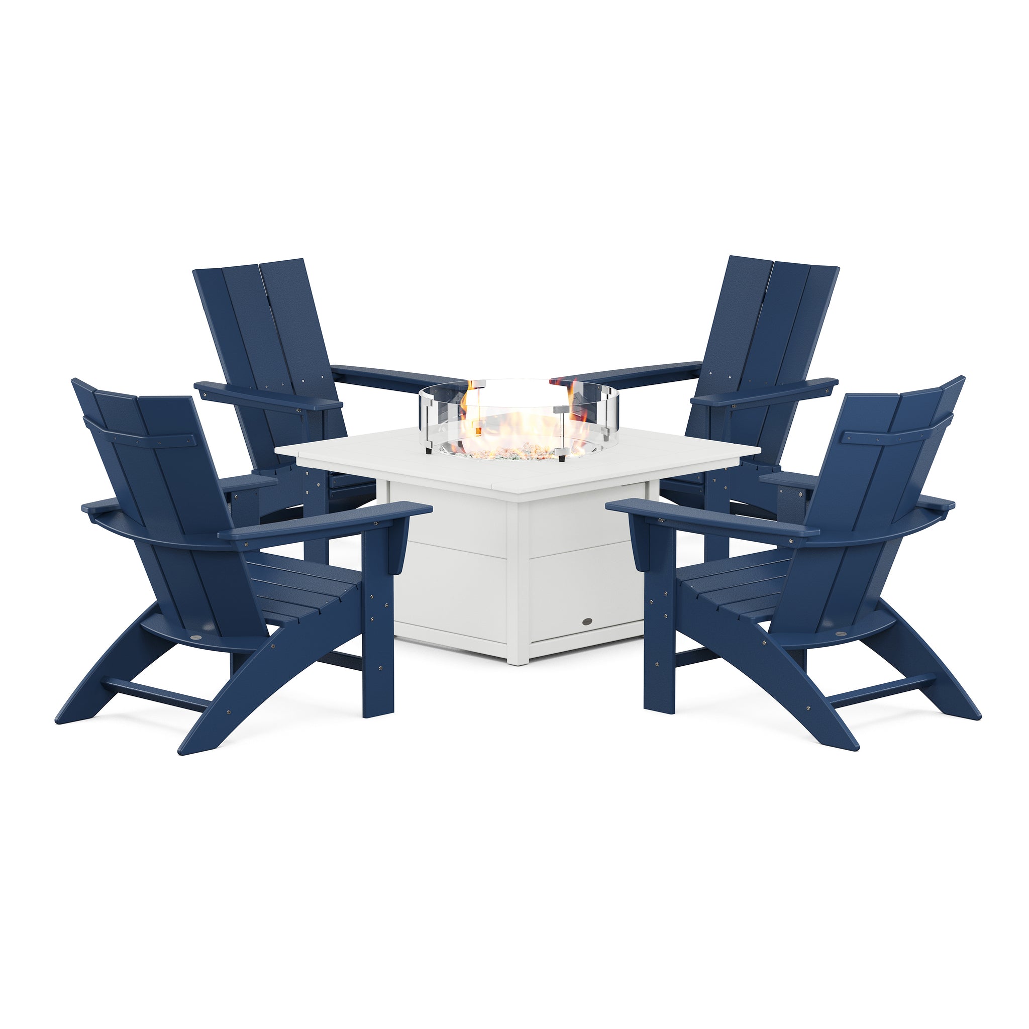 Modern Curveback Adirondack 5-Piece Conversation Set with Fire Pit Table 10