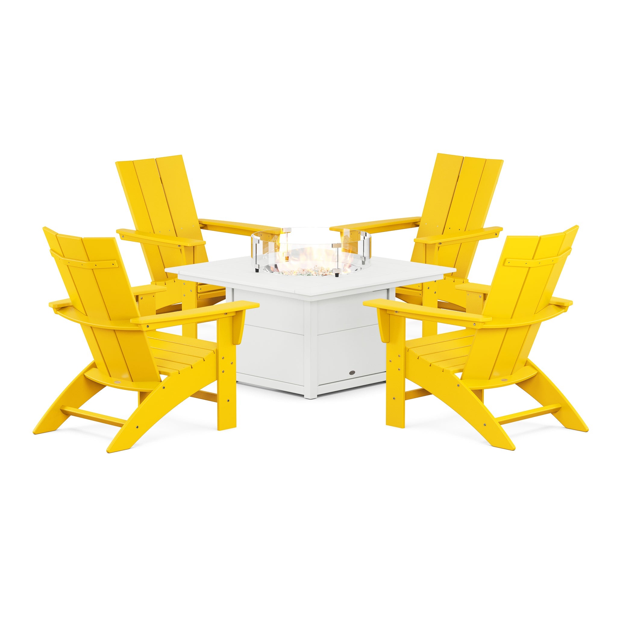 Modern Curveback Adirondack 5-Piece Conversation Set with Fire Pit Table 8