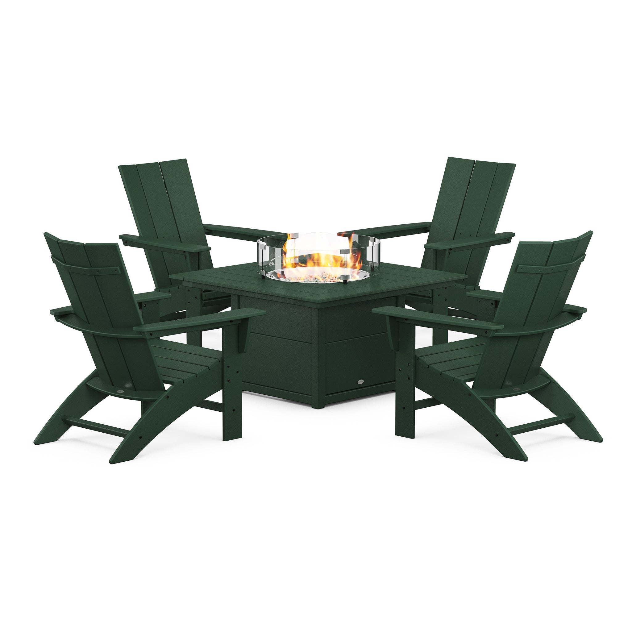 Modern Curveback Adirondack 5-Piece Conversation Set with Fire Pit Table 2