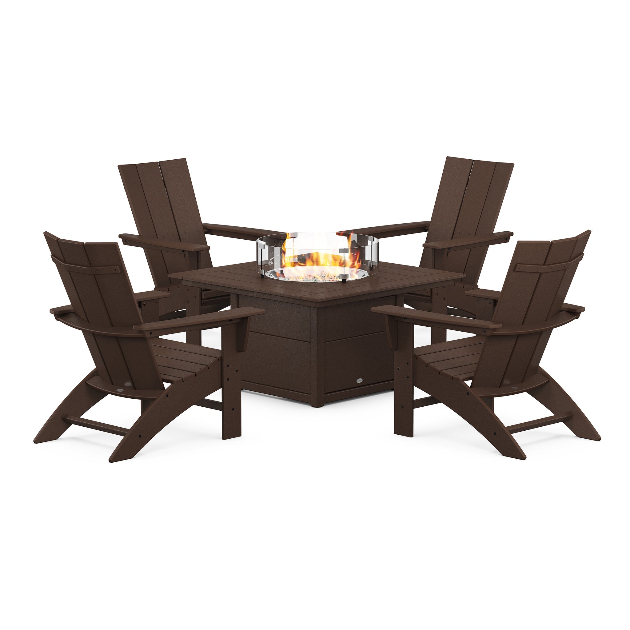 Modern Curveback Adirondack 5-Piece Conversation Set with Fire Pit Table 3