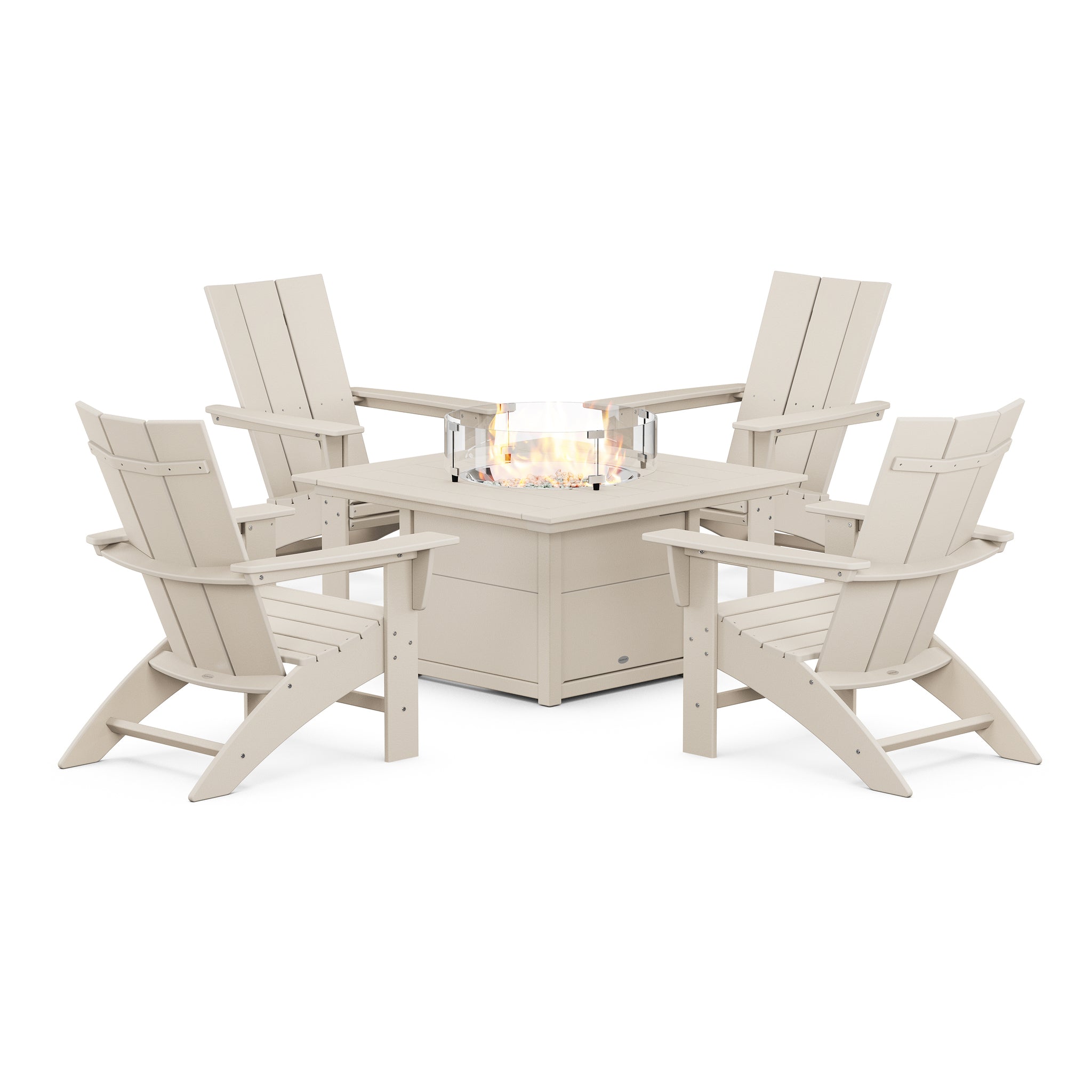 Modern Curveback Adirondack 5-Piece Conversation Set with Fire Pit Table 5